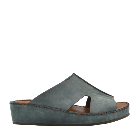 Gray handcrafted leather shoes slip-on wedge sandals with cutout side design for comfort