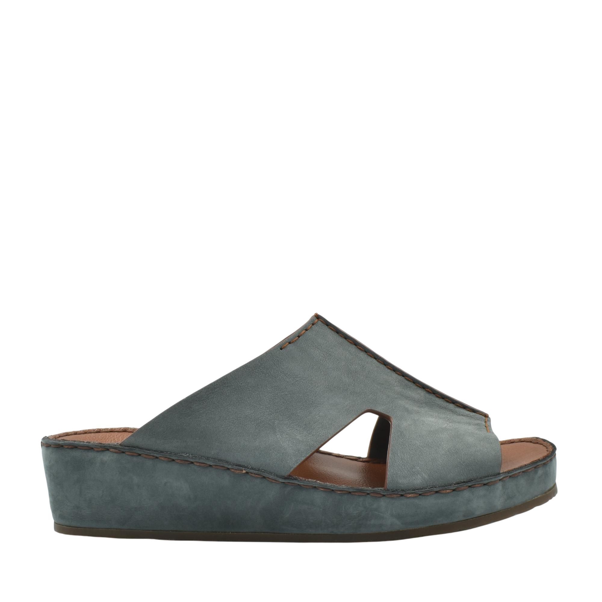 Gray handcrafted leather shoes slip-on wedge sandals with cutout side design for comfort