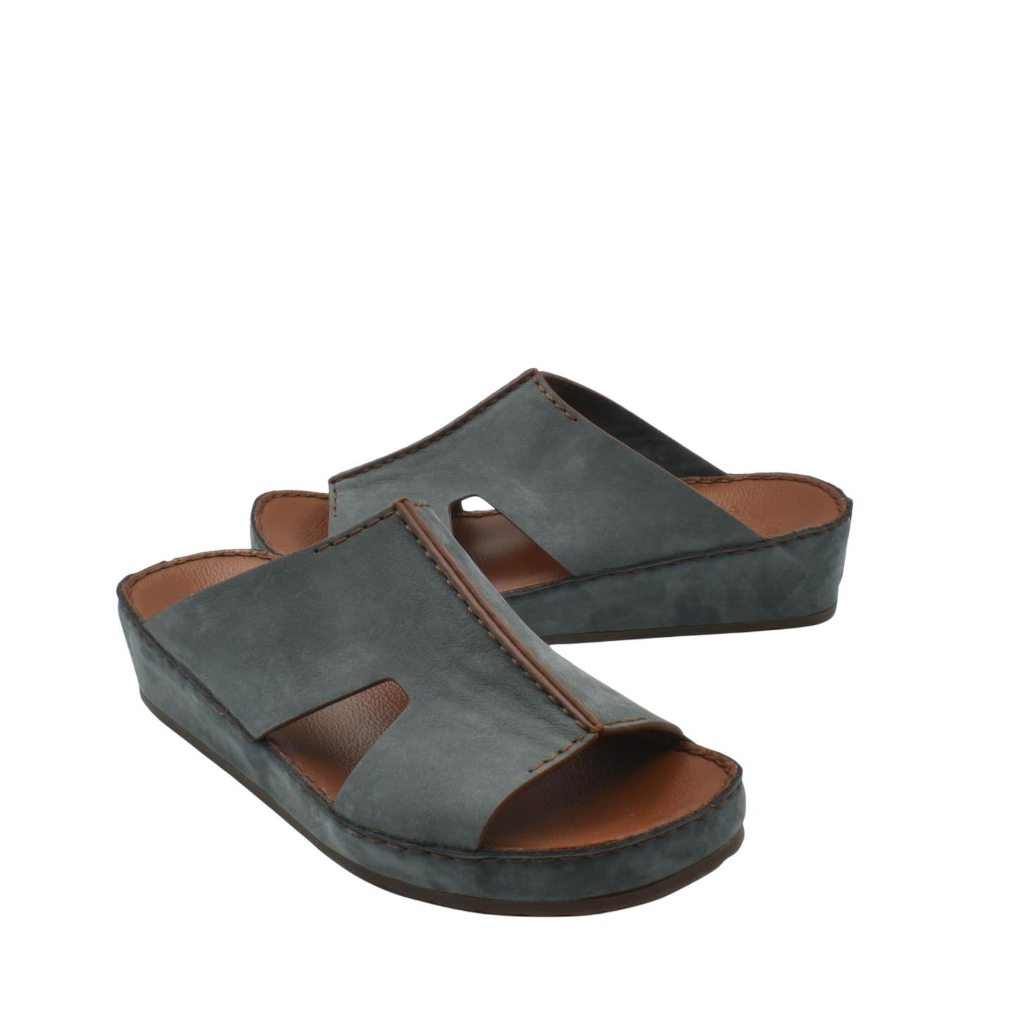 Comfortable handcrafted leather shoes in dark gray with open toe design and cushioned sole