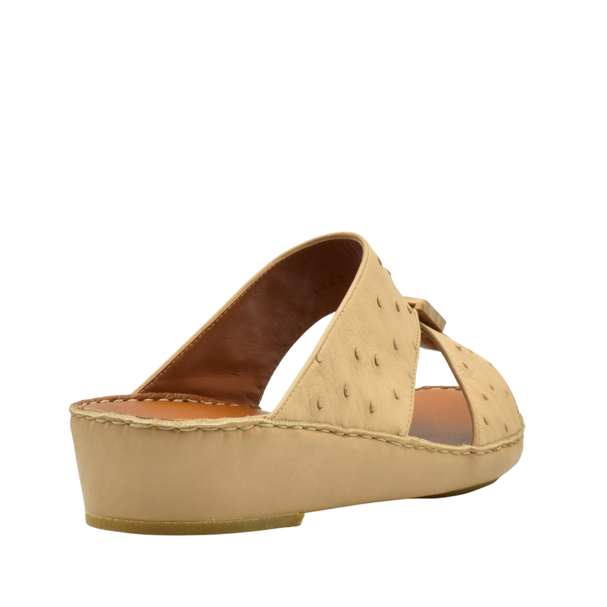 Handcrafted olive sandals with wedge heel and textured leather upper from Private collection