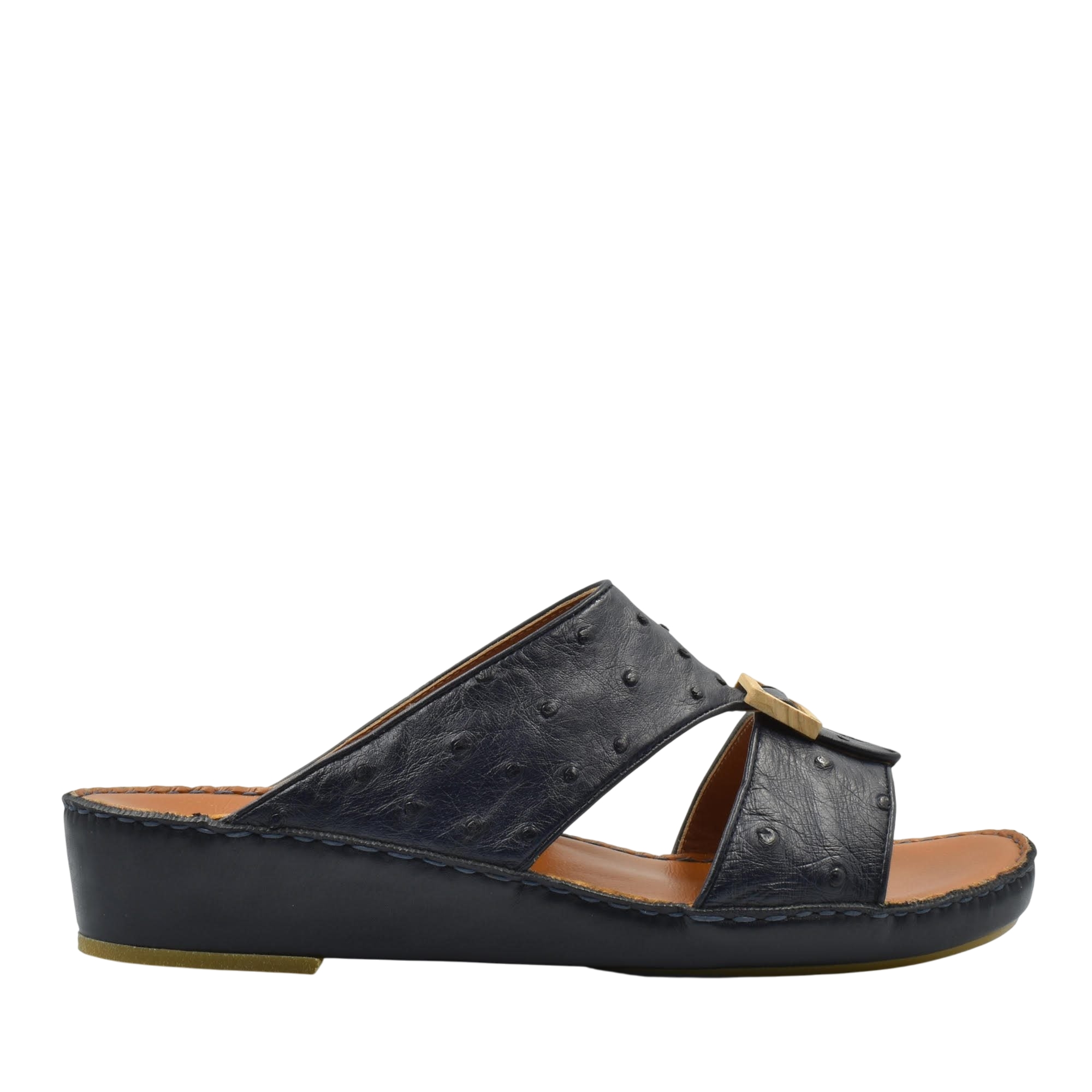 Black handcrafted olive sandals with open toe and cushioned sole for comfortable wear