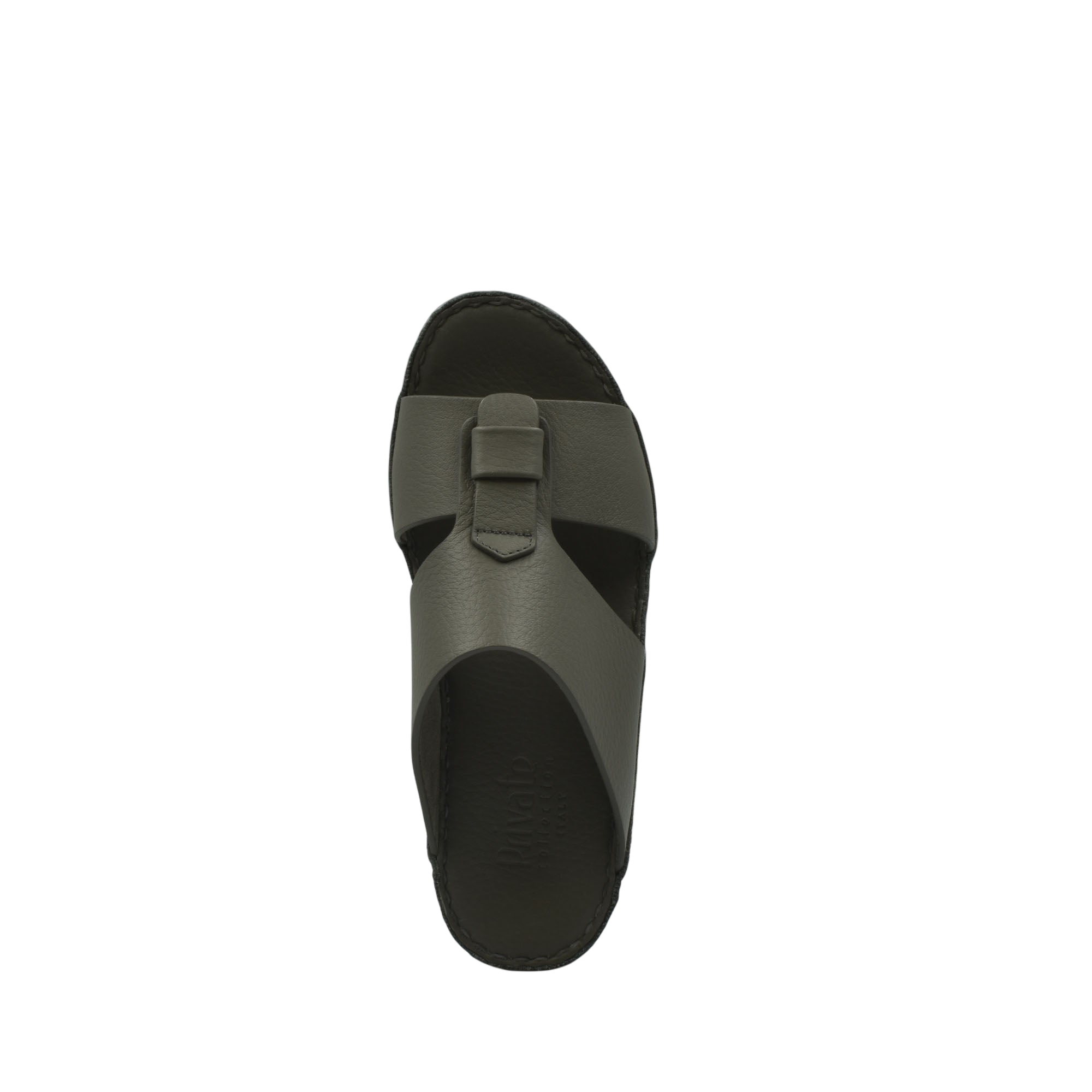 Top view of high-quality kids sandals in dark gray with adjustable strap and cushioned sole