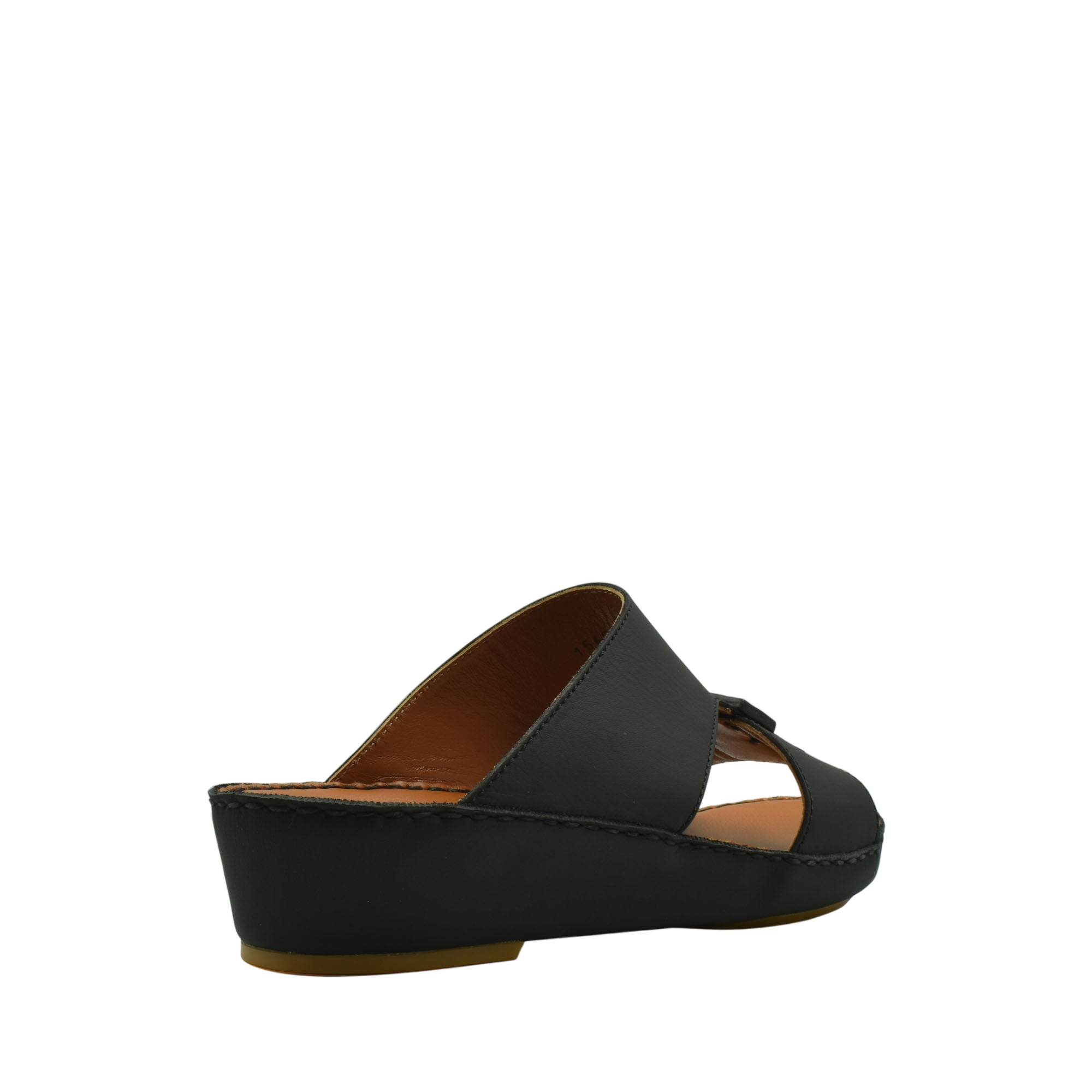 Black wedge Italian leather sandals with open toe and slip-on design from Private collection