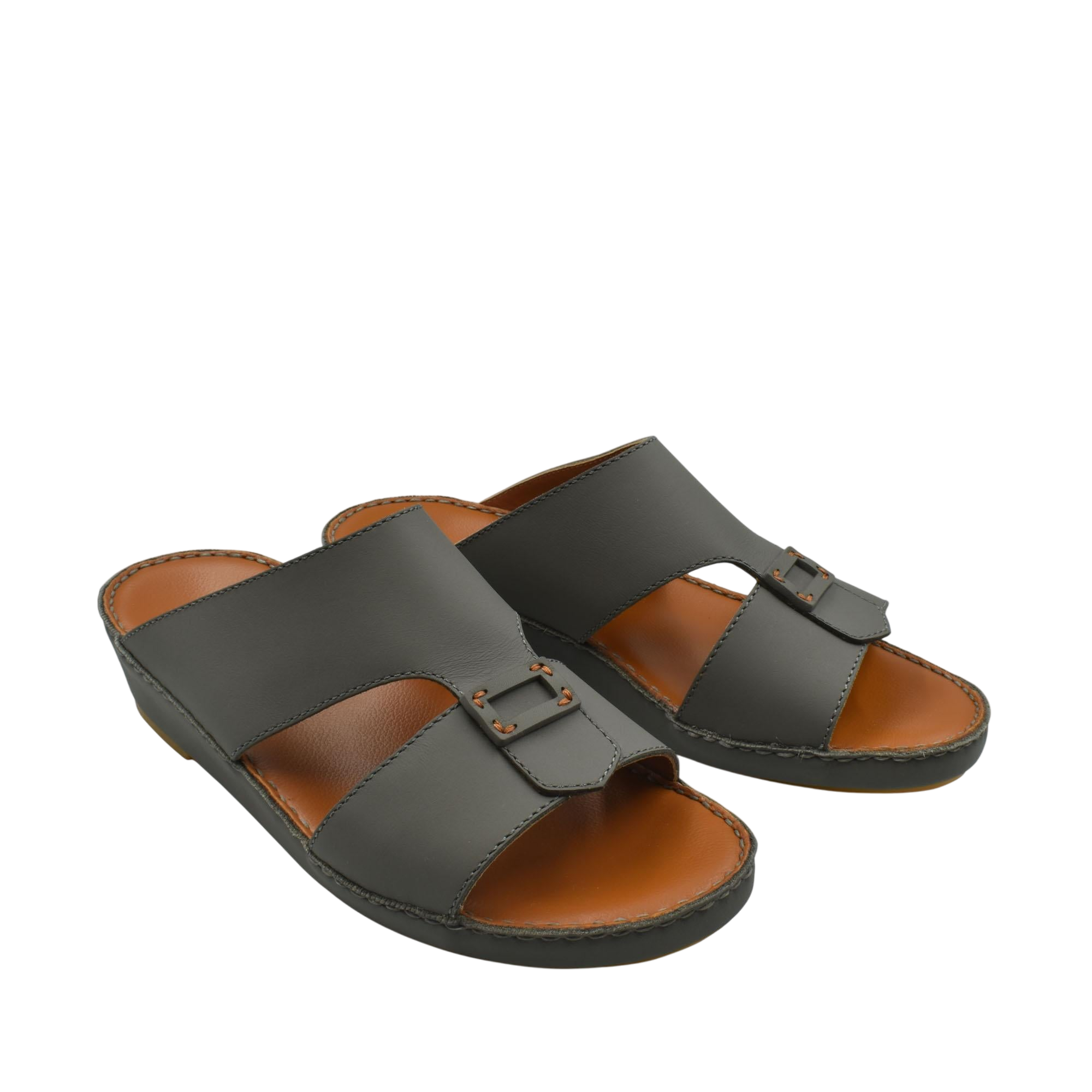 Black Italian leather sandals with open toe and adjustable buckle strap for men