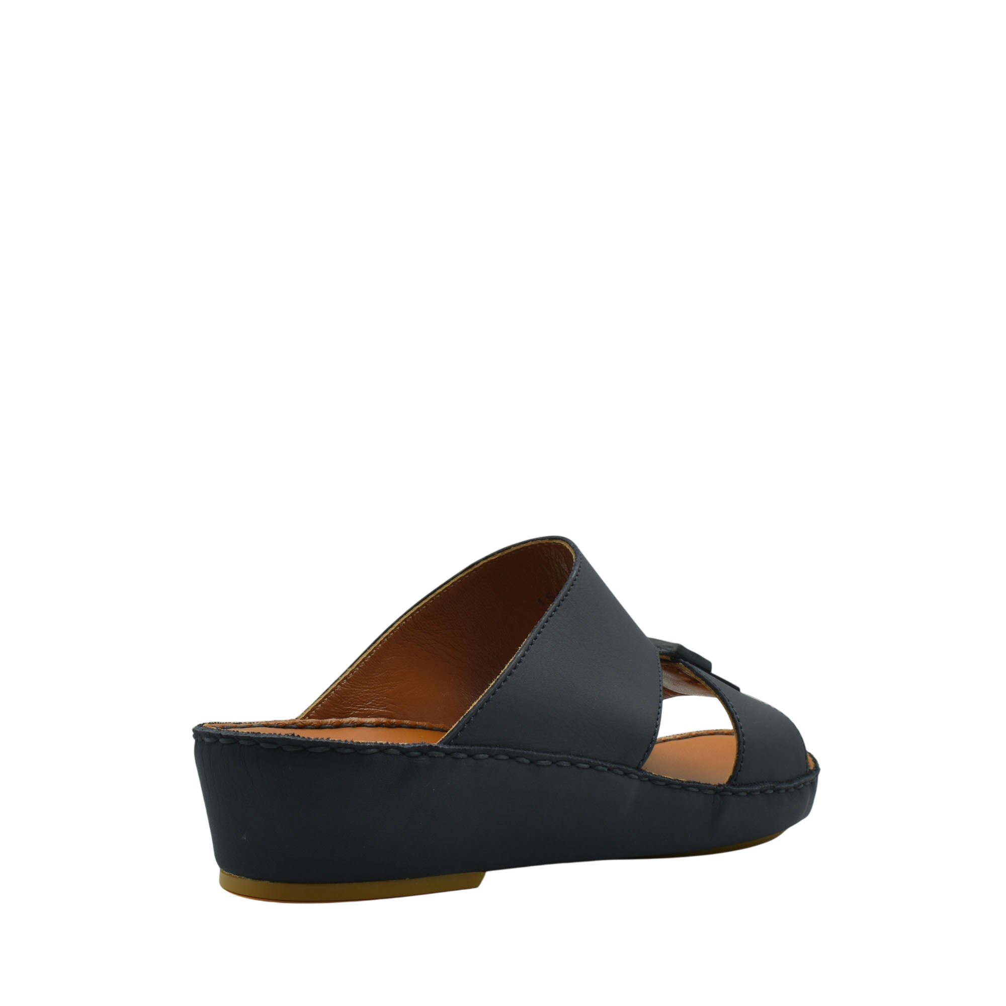 Black Italian leather sandals with a wedge heel and open-toe design from private collection