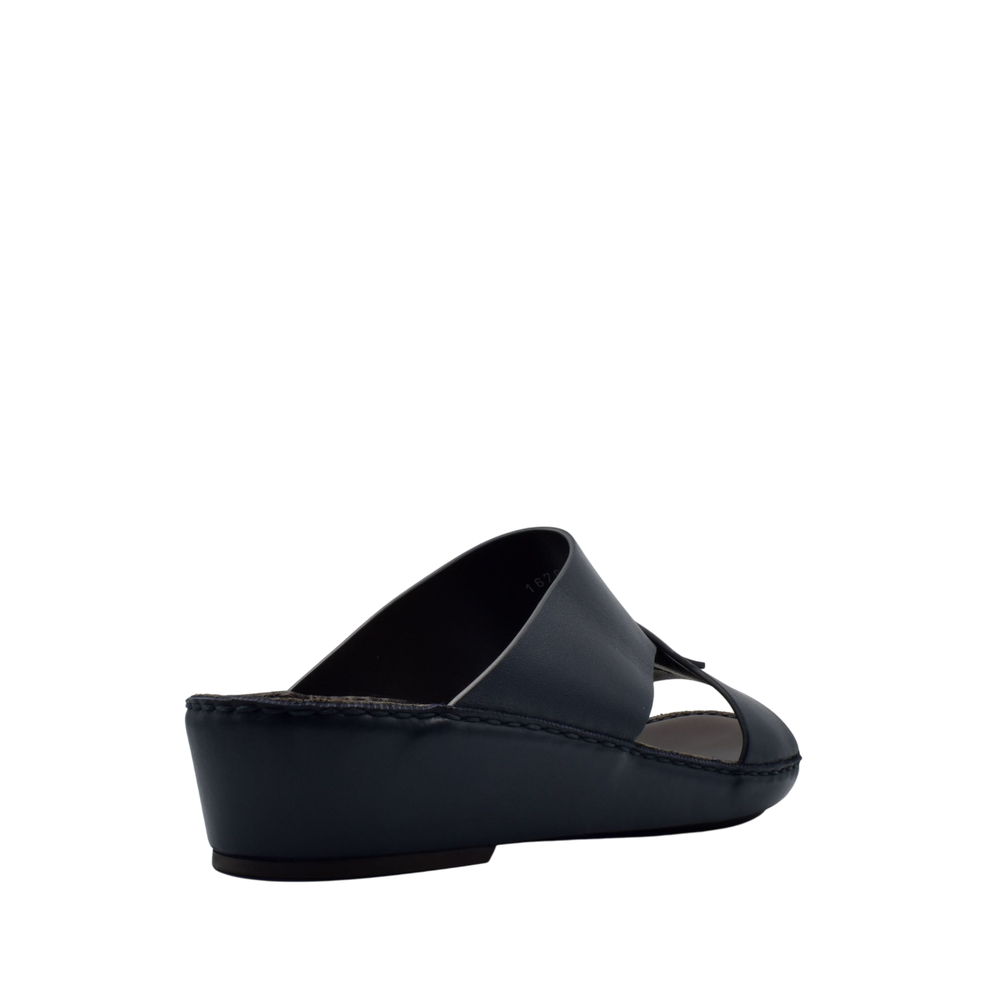 Black Italian nappa sandals with wedge heel from private collection shown from side angle