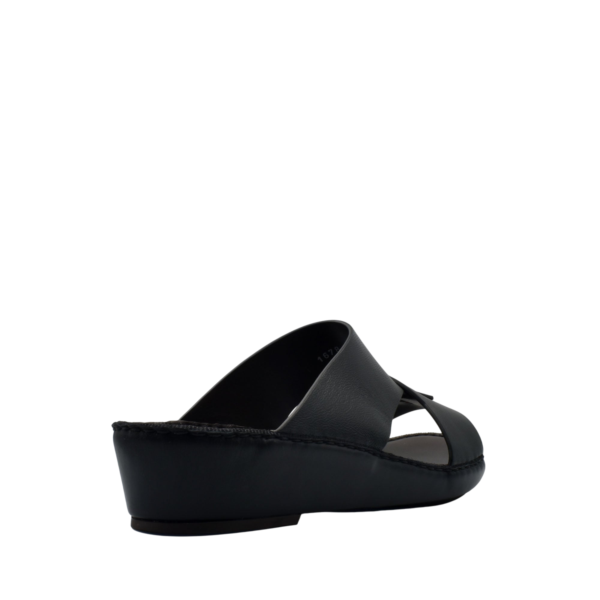 Black Italian nappa sandals with wedge heel and open toe design from private collection