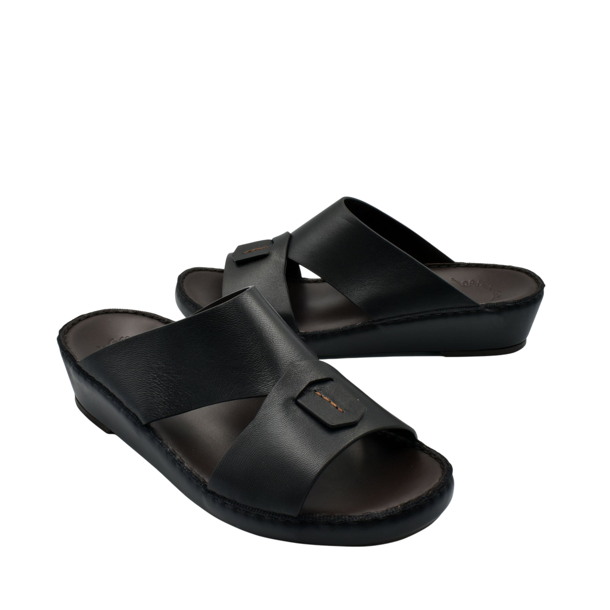 Black Italian nappa sandals with crossed straps and cushioned sole for comfortable wear