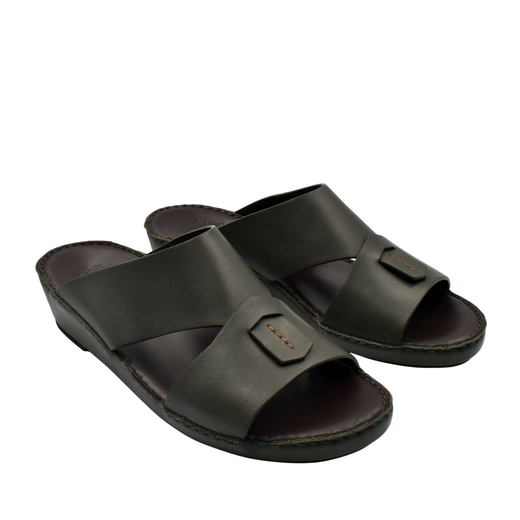 Pair of black Italian nappa sandals with wide straps and cushioned footbed for comfort
