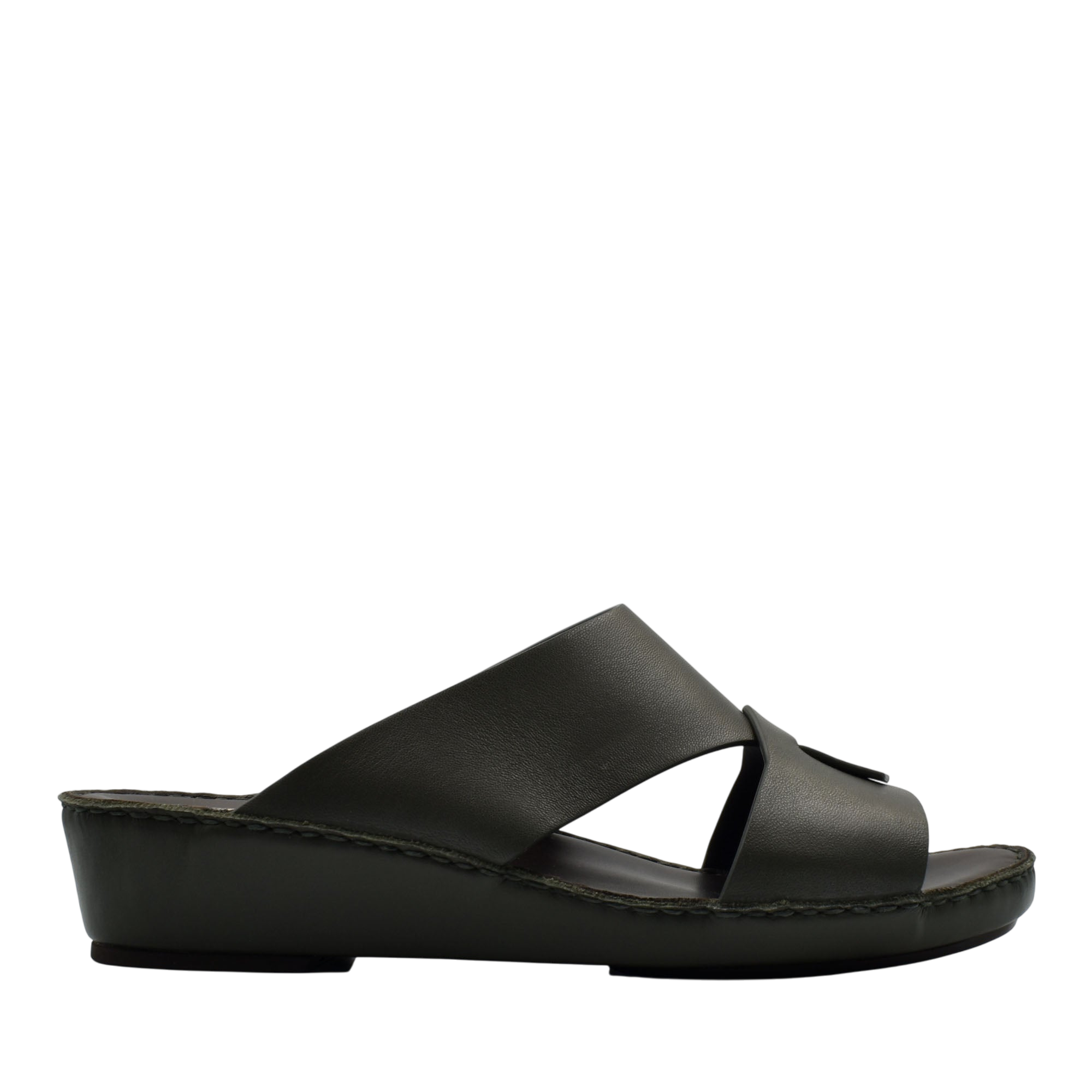 Black Italian nappa sandals with cushioned sole and wide leather straps for comfort