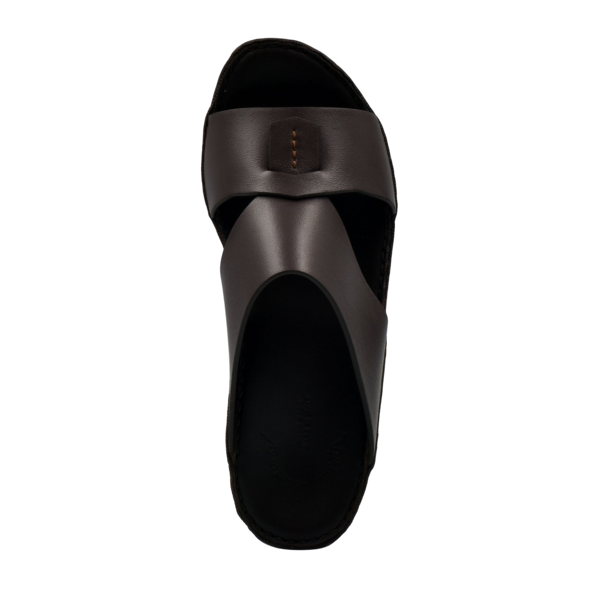 Top view of black Italian nappa sandals with wide overlapping straps from Private Collection