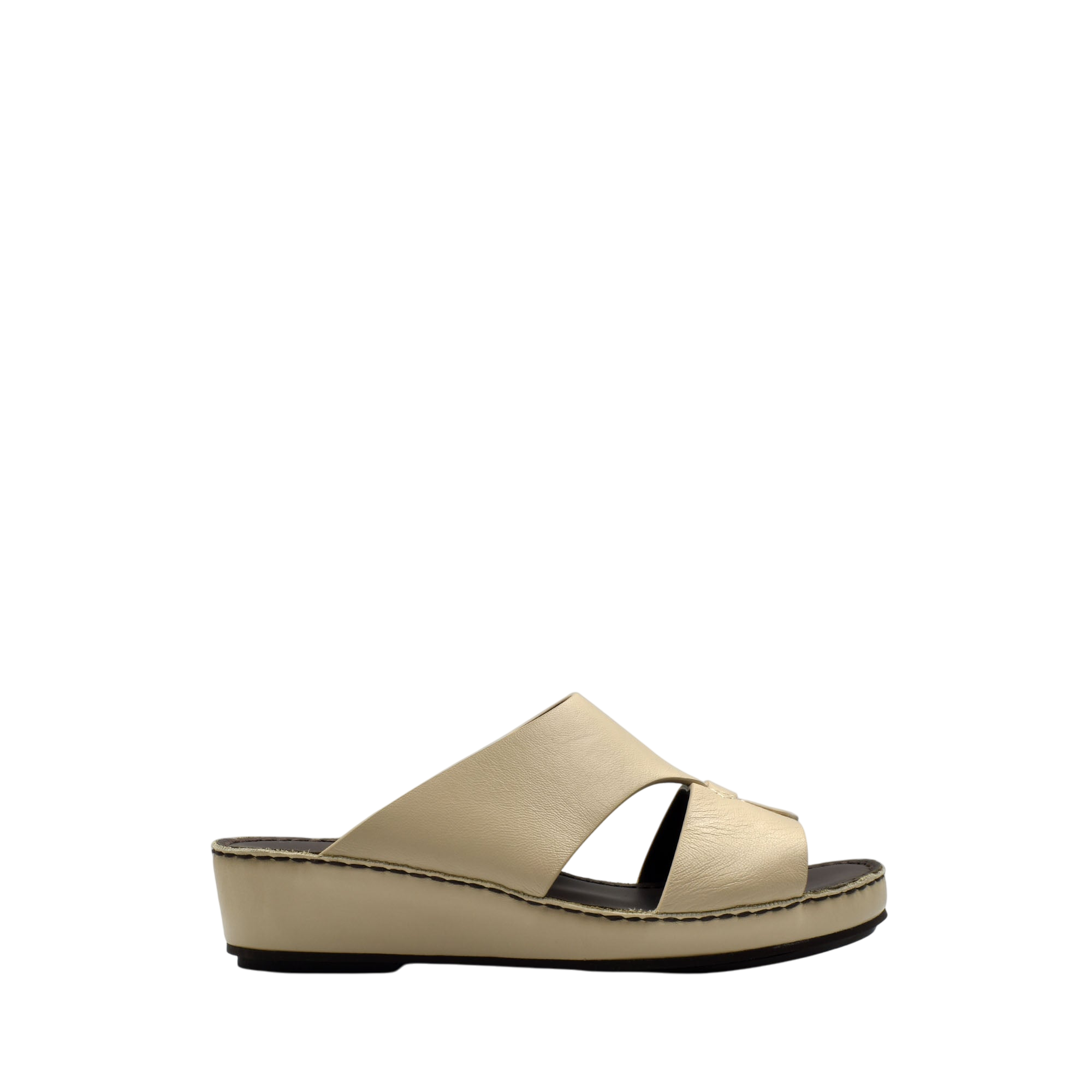 Beige kids leather sandals with cushioned sole and open toe design from Private collection