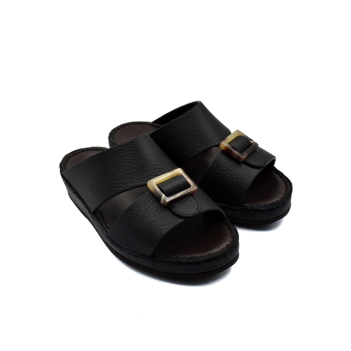 Black kids leather sandals with adjustable buckle straps from private collection