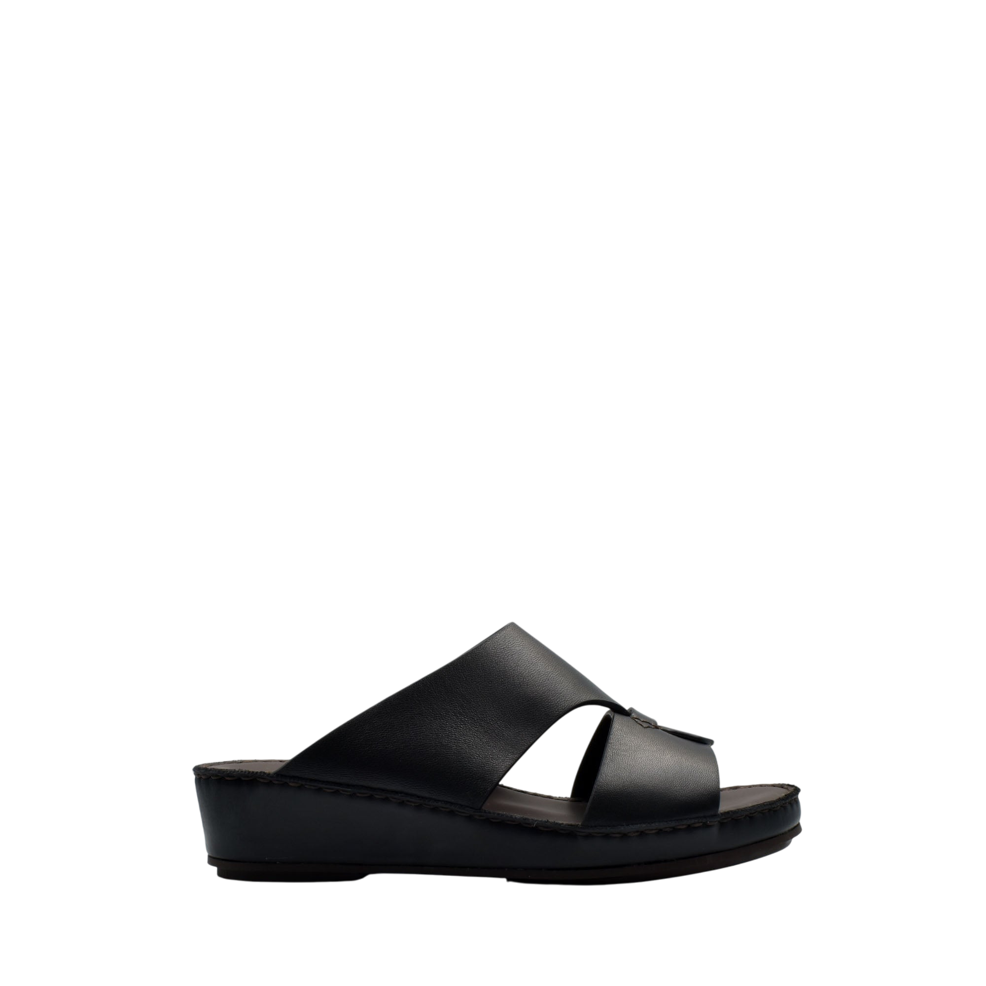 Black kids leather sandals with open toe and cushioned sole for comfortable wear