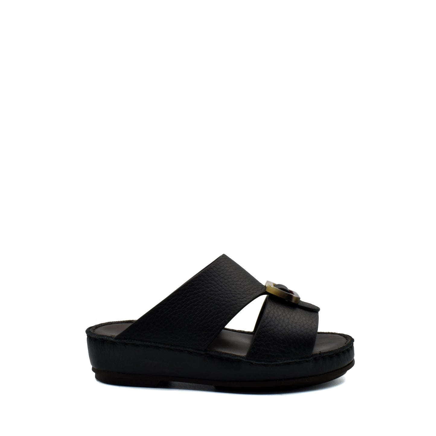 Black kids leather sandals with wide straps and cushioned sole from Private Collection