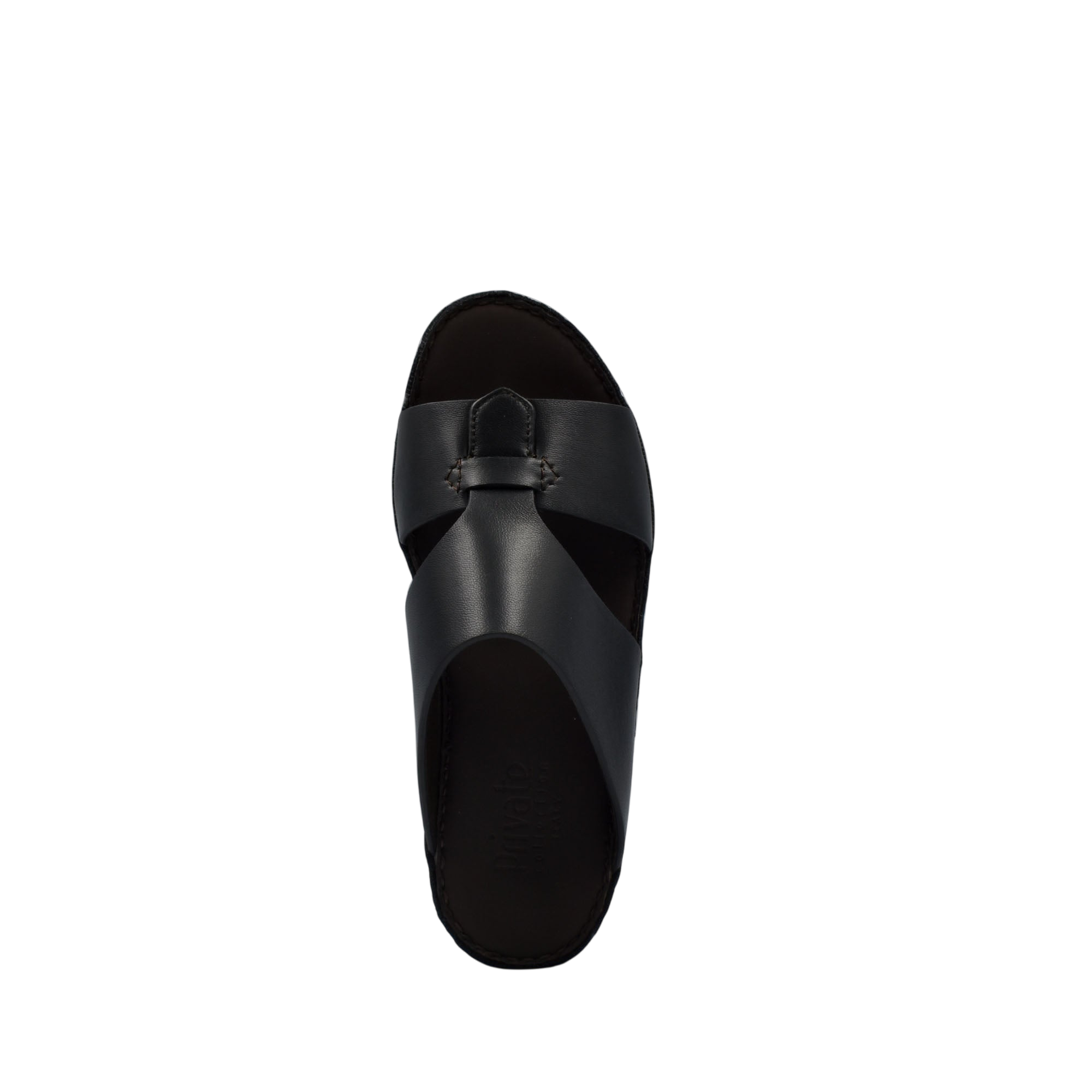 Black kids leather sandals with wide straps and cushioned footbed from Private Collection