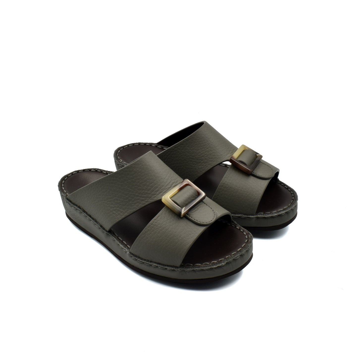 Brown kids leather sandals with double straps and buckle detail from private collection