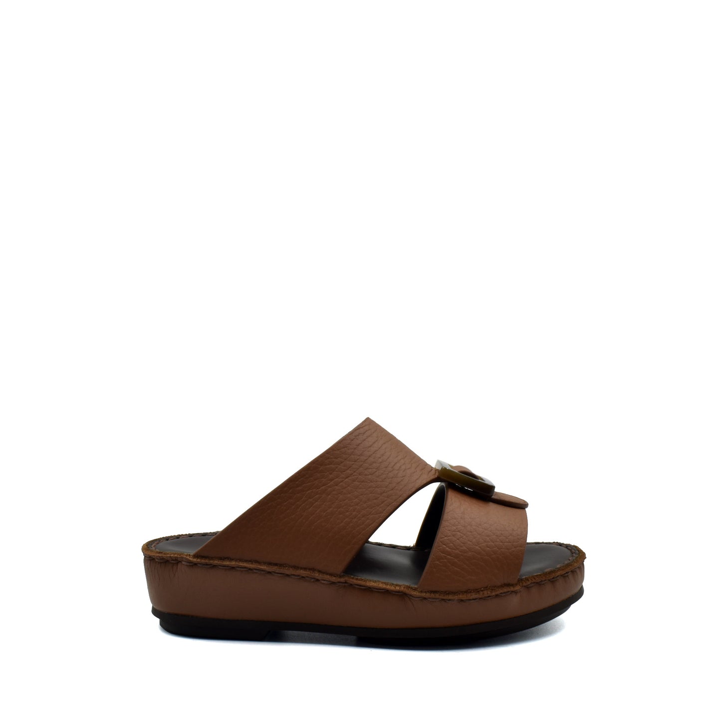 Brown kids leather sandals with thick sole and adjustable strap from Private collection