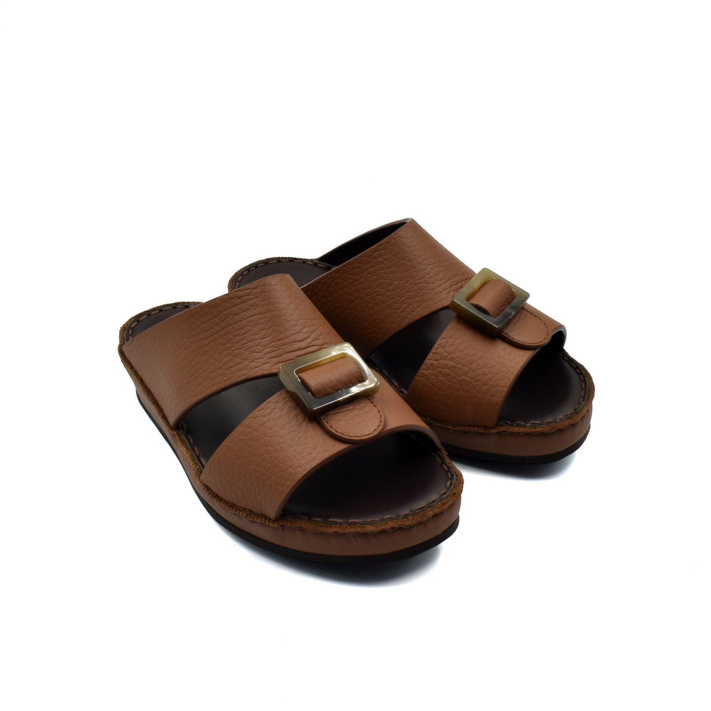 Brown kids leather sandals with buckle straps and cushioned soles for comfortable wear