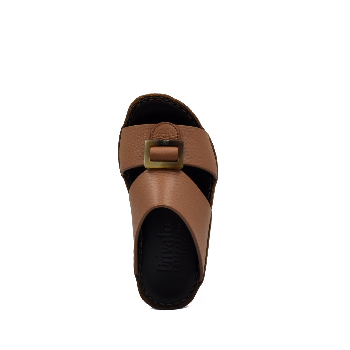 Brown kids leather sandals with buckle strap and cushioned black sole from Private collection