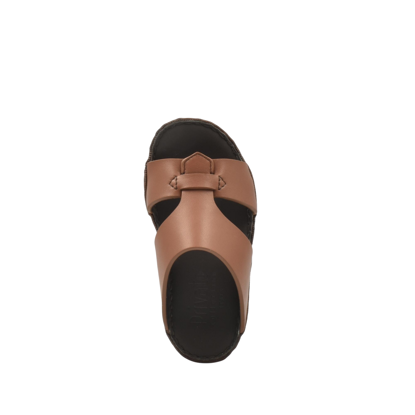 Brown kids nappa leather sandals with a simple strap design and cushioned sole