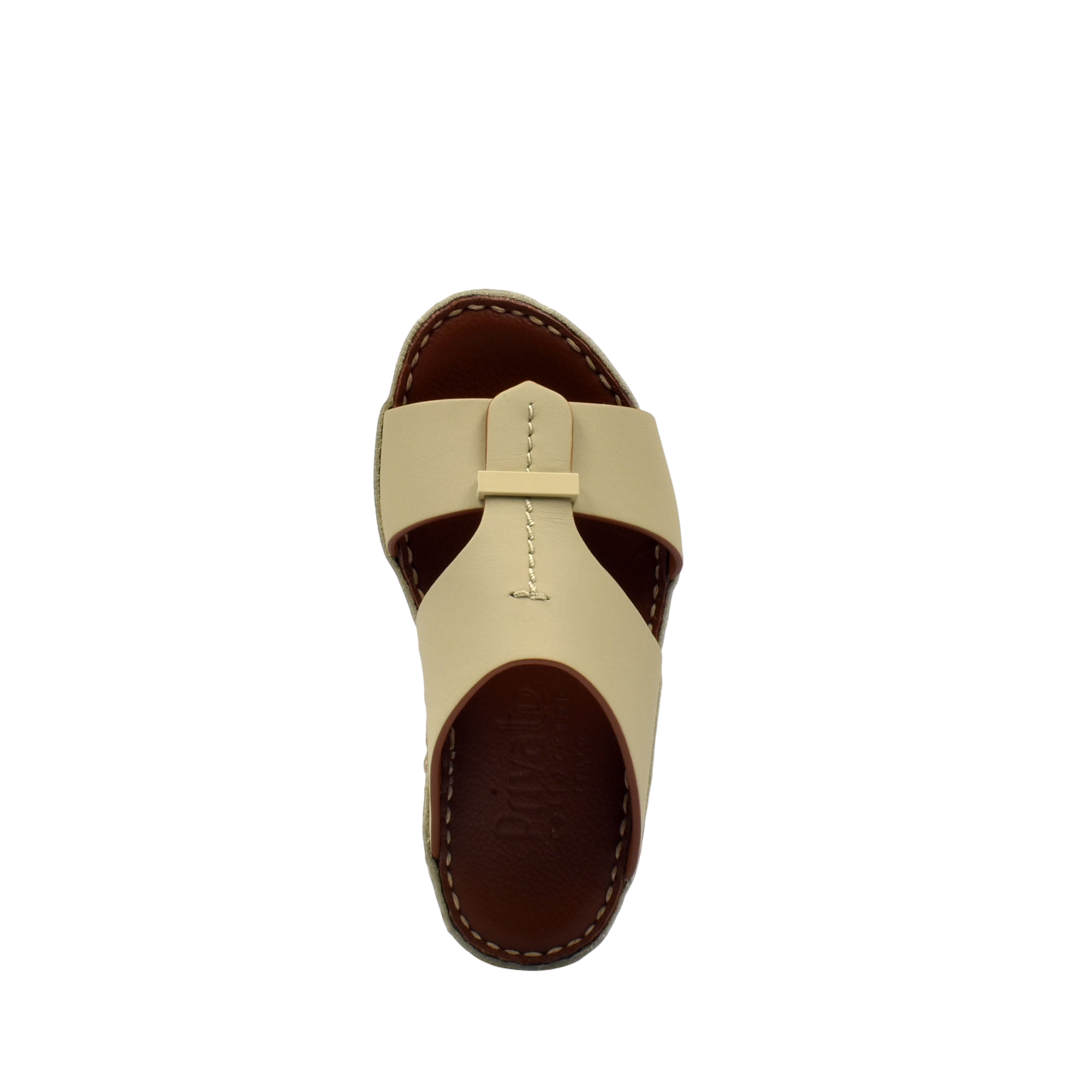 Beige kids rubber calf sandals with stitched brown sole in open-toe design from Private Collection