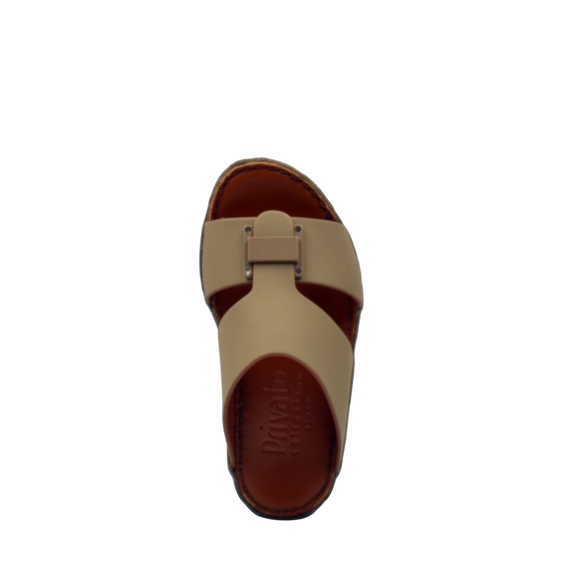 Beige and brown kids rubber sandals with adjustable strap and cushioned footbed from Private Collection