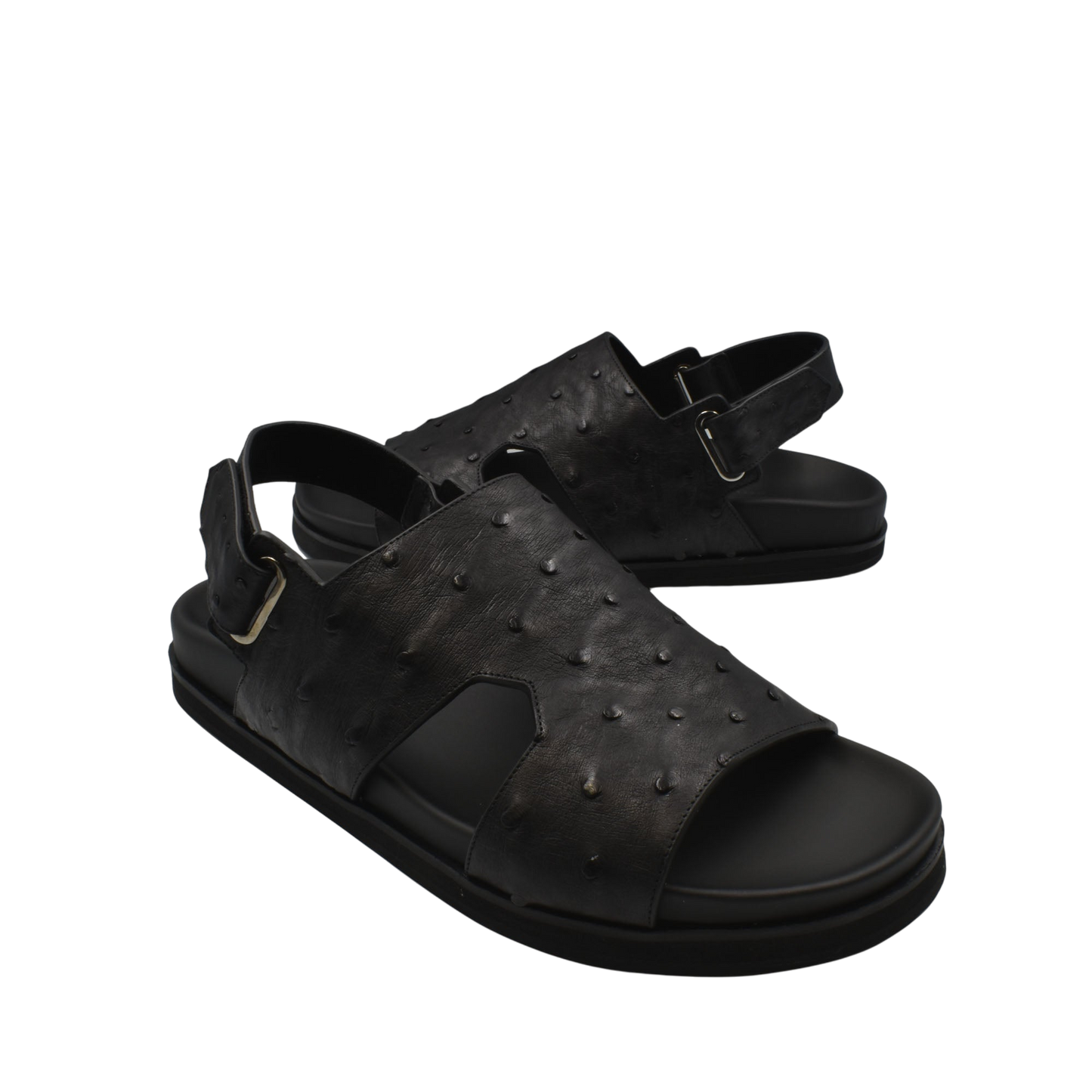 Black leather open-toe Luxury Amorti Sangle Footwear sandals with adjustable back strap
