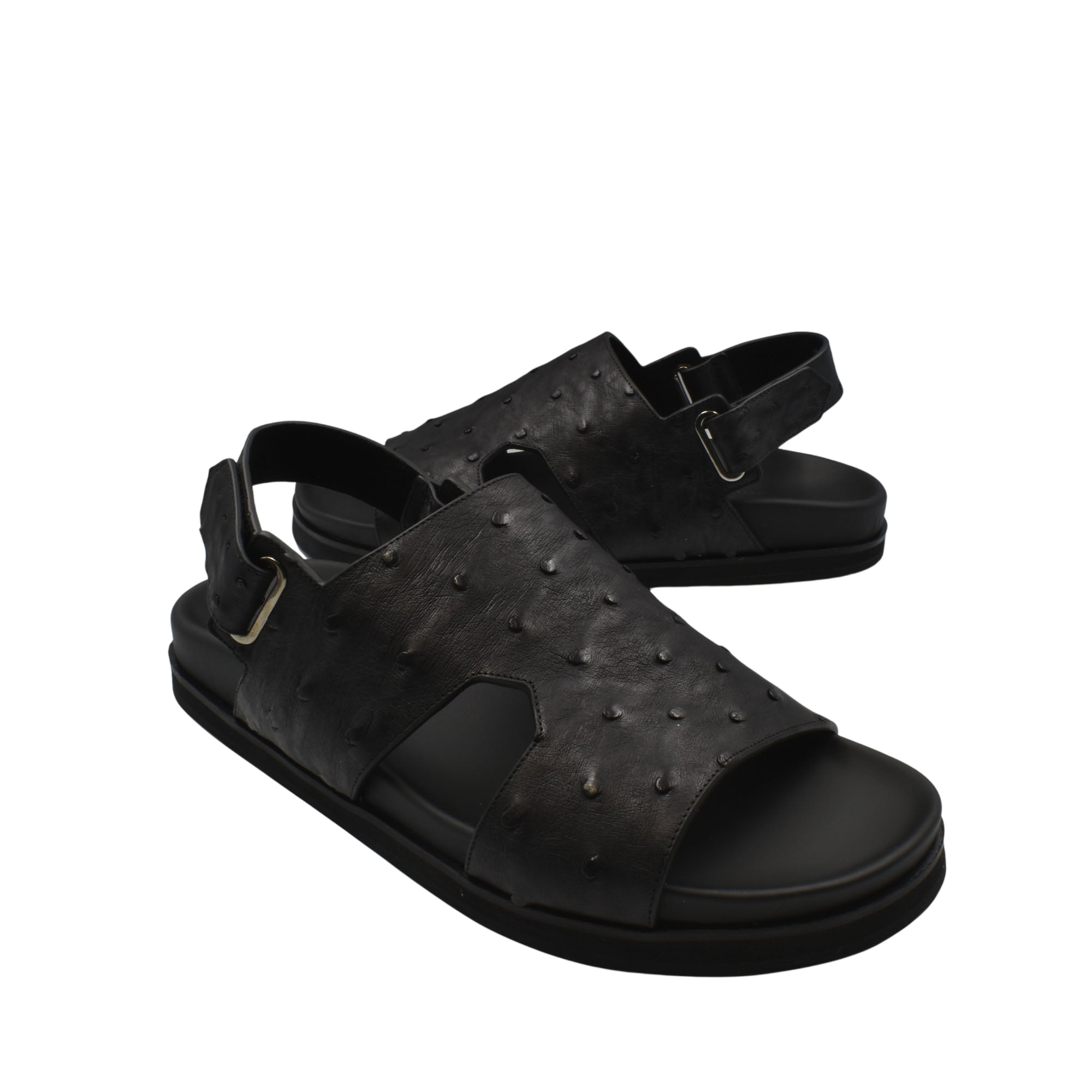 Black leather open-toe Luxury Amorti Sangle Footwear sandals with adjustable back strap