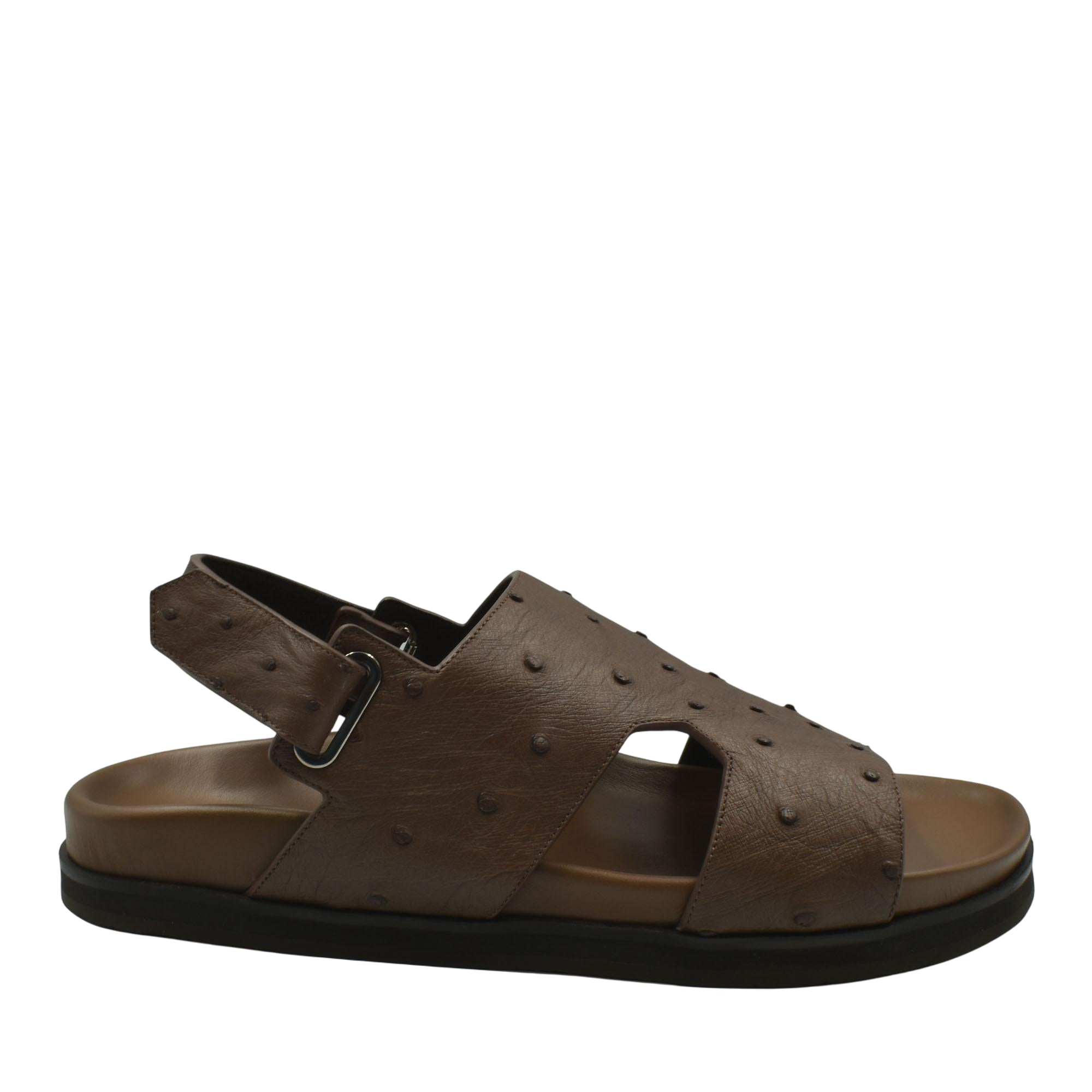 Brown leather sandal with adjustable strap featuring Luxury Amorti Sangle Footwear design