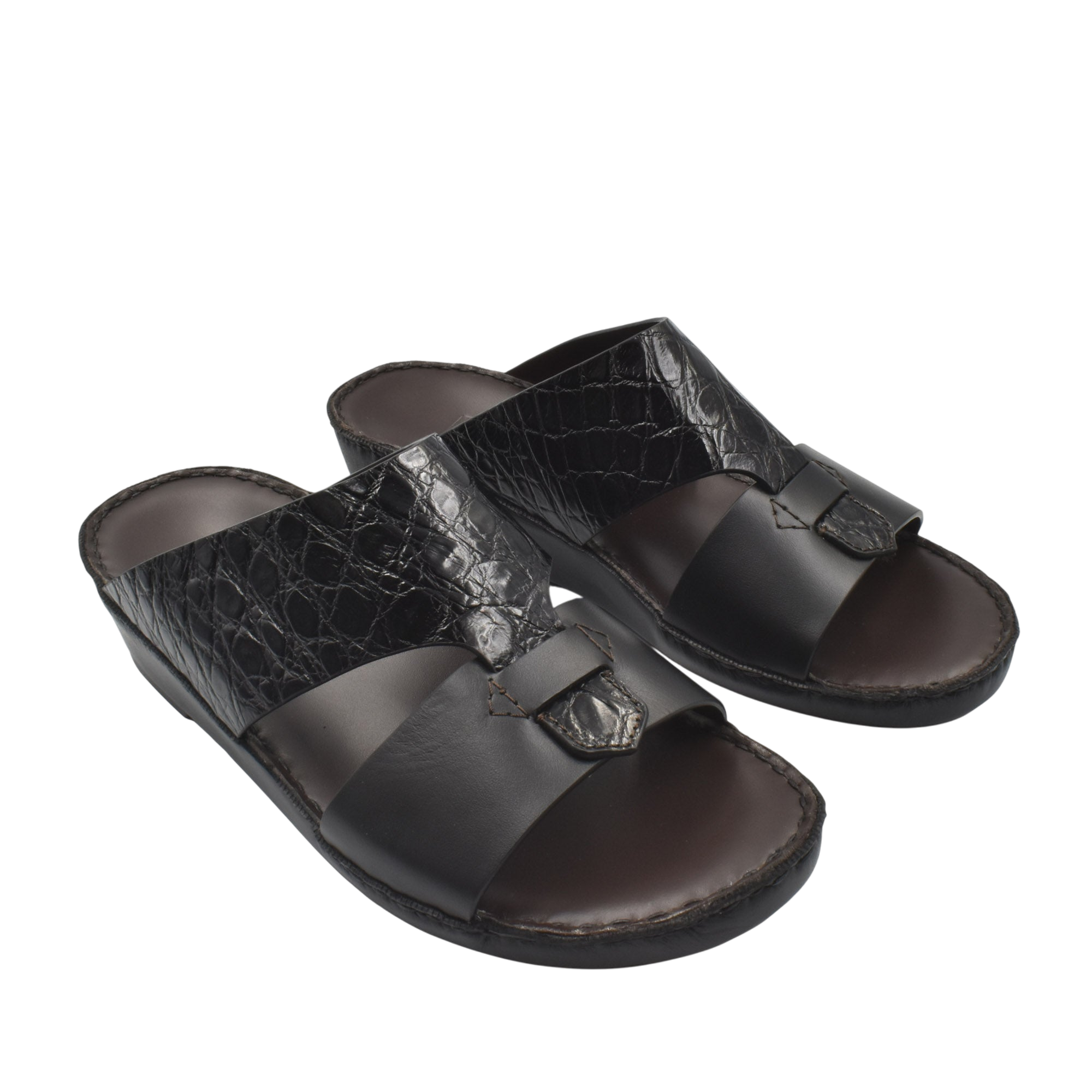 Private Collection luxury croco leather sandals in black with open toe and slip-on design