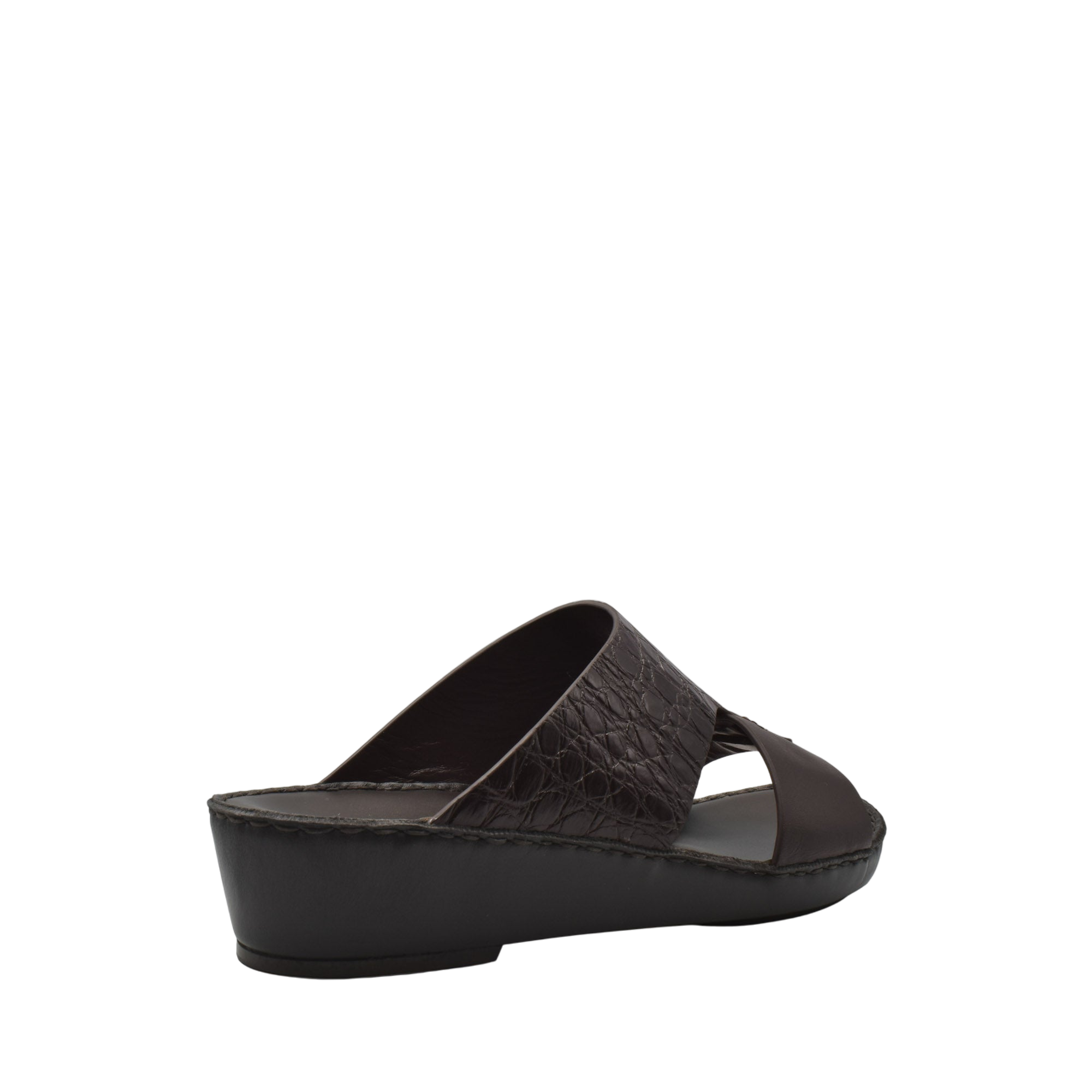 Private Collection black luxury croco leather sandals with wedge heel and open toe design