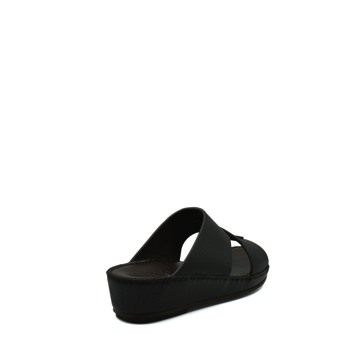 Black luxury kids leather sandals with thick sole and open toe design from private collection