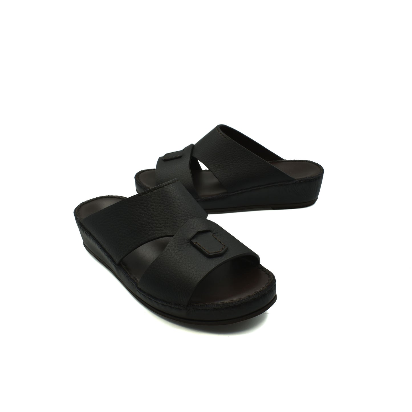 Black luxury kids leather sandals with cross strap design and cushioned sole from private collection