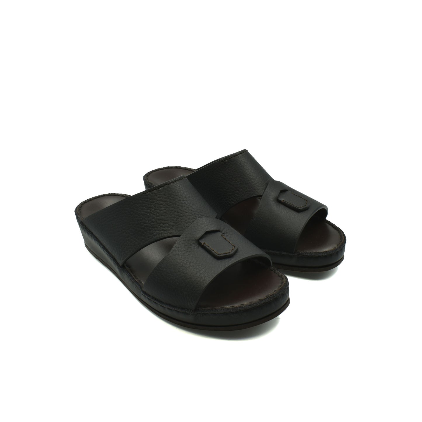 Black luxury kids leather sandals with double straps and cushioned sole for comfort