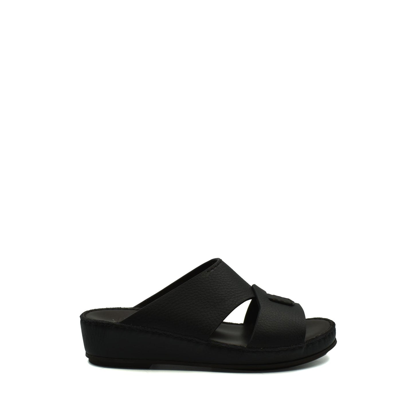 Black luxury kids leather sandals with open toe and cushioned sole from private collection