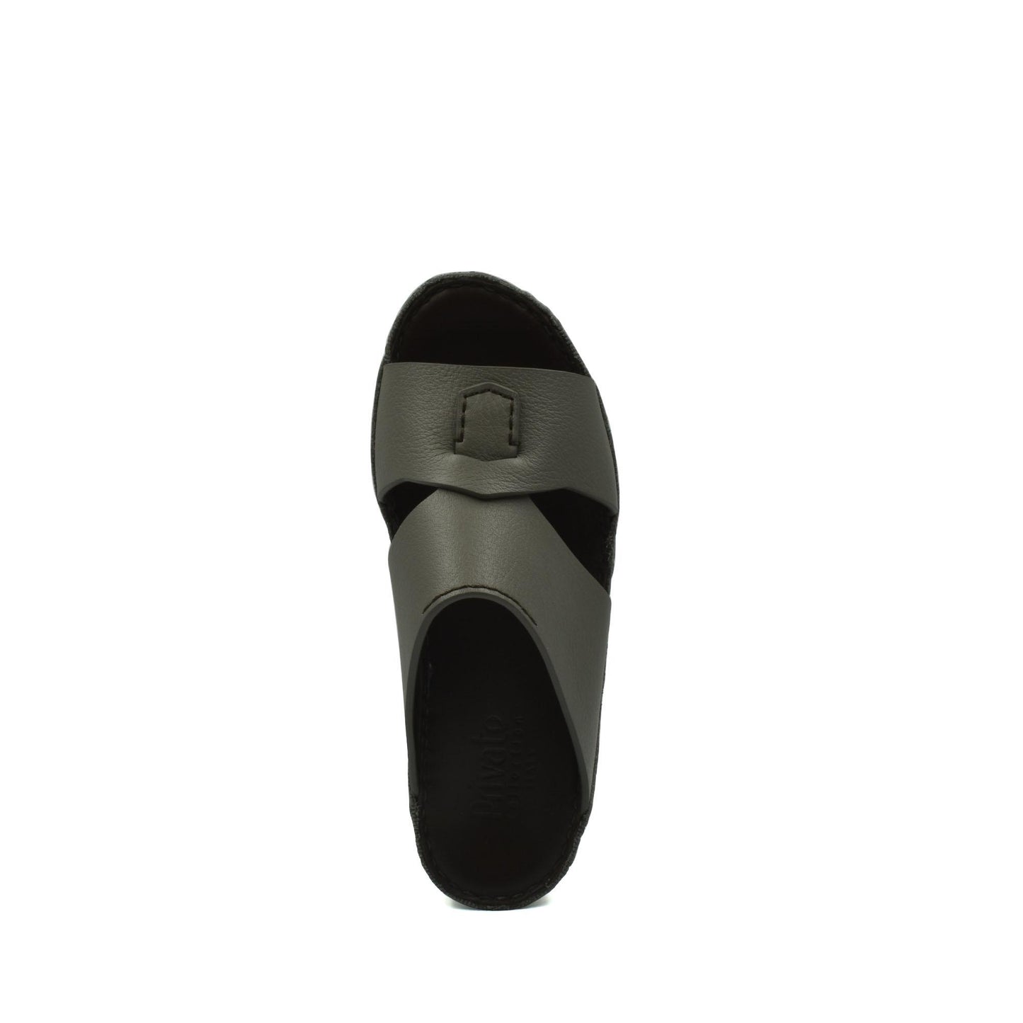 Top view of luxury kids leather sandals in gray with adjustable strap from Private collection