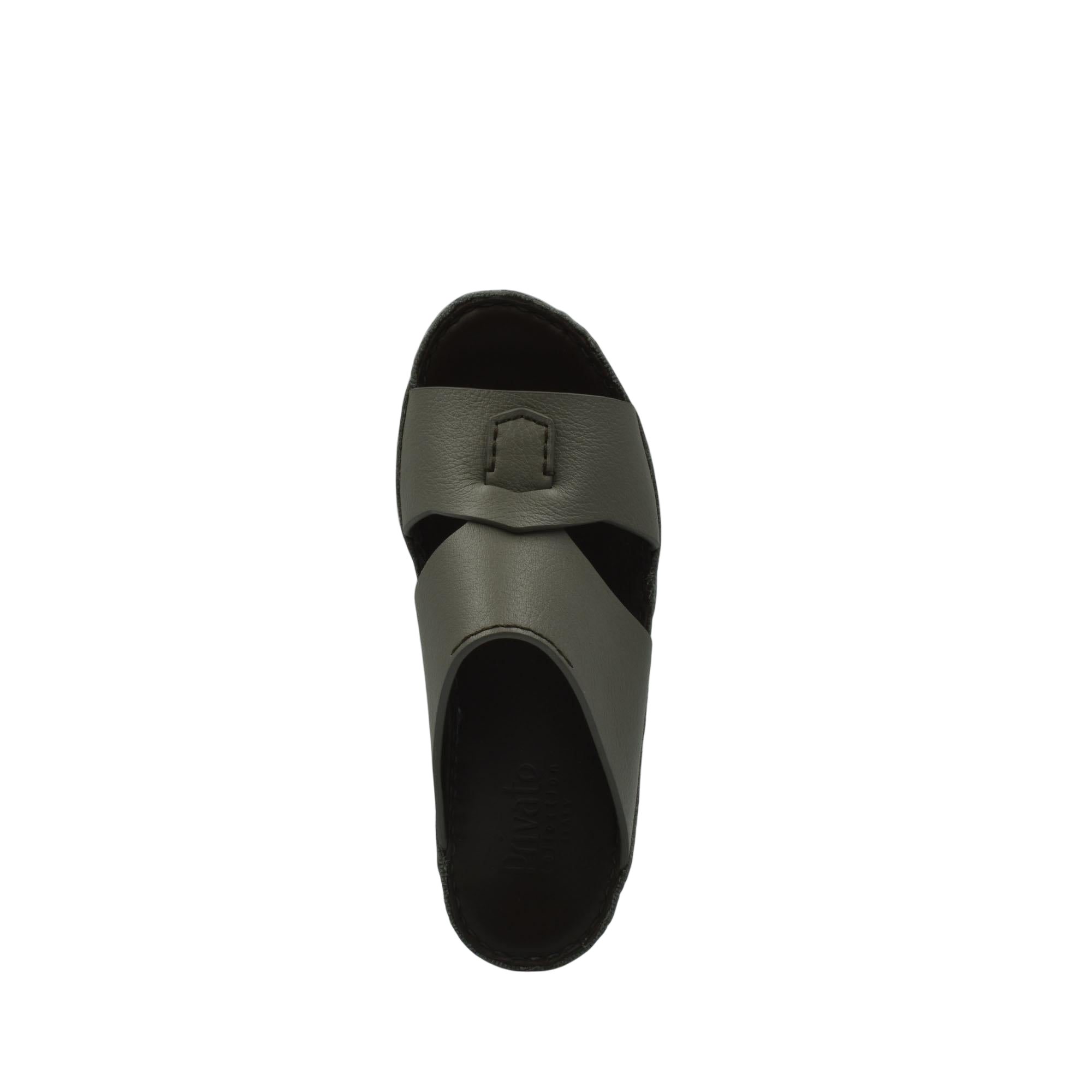 Top view of luxury kids leather sandals in gray with adjustable strap from Private collection