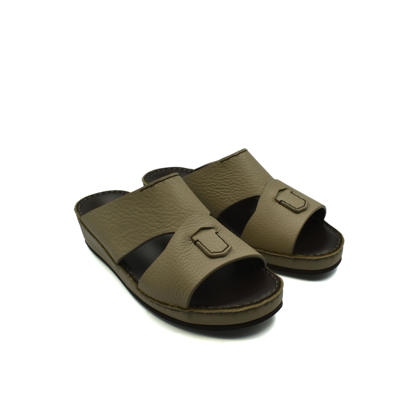 Pair of luxury kids leather sandals in tan with open toe and cushioned sole