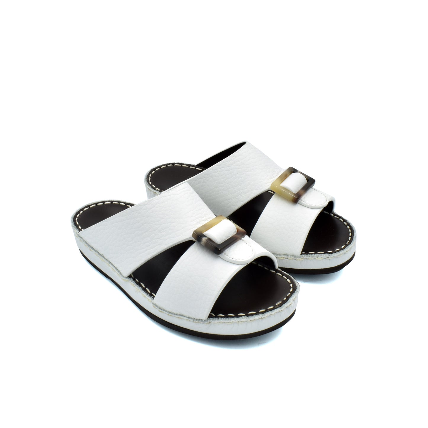 White luxury kids sandals with buckle detail and stitched sole from Private Collection
