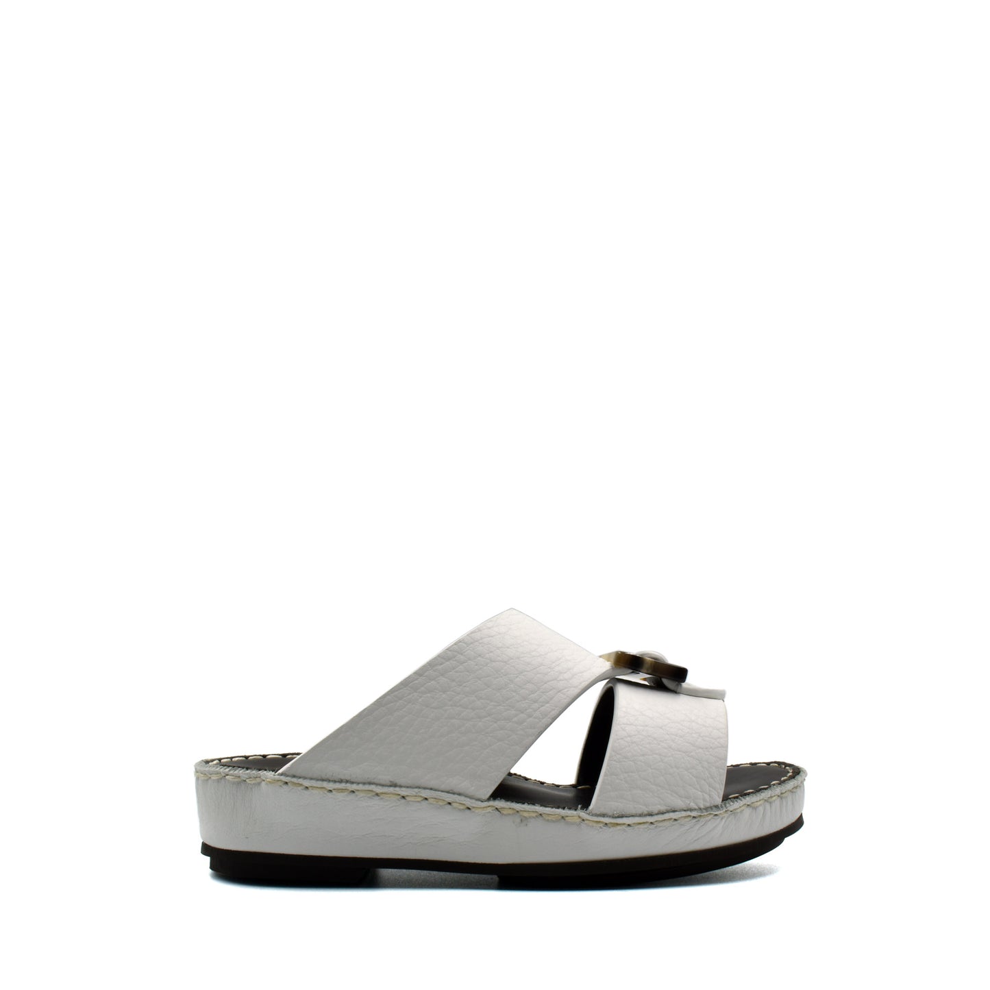 White luxury kids sandals with wide leather straps and cushioned sole from Private Collection