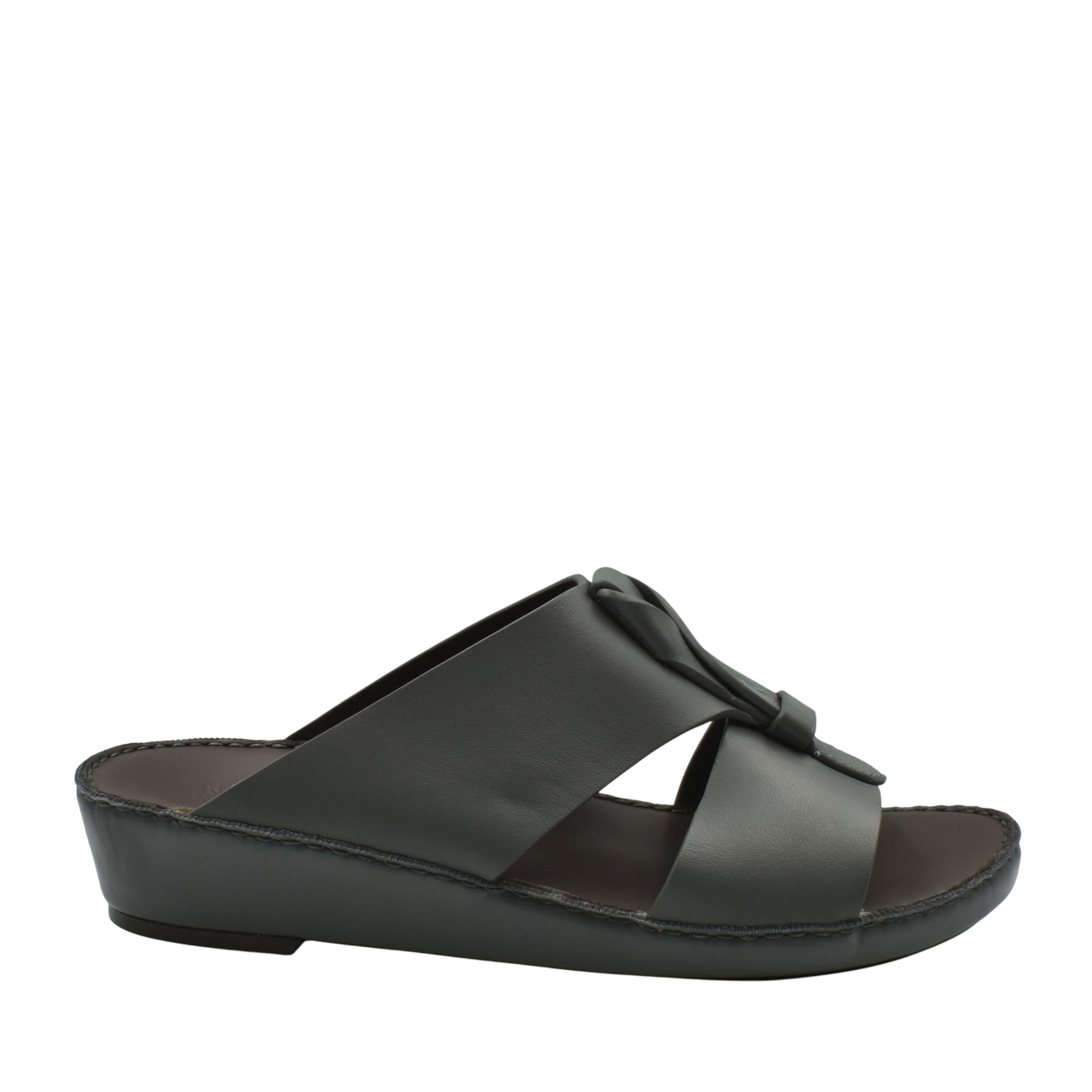 Black luxury leather sandals with a low wedge heel and wide crisscross straps