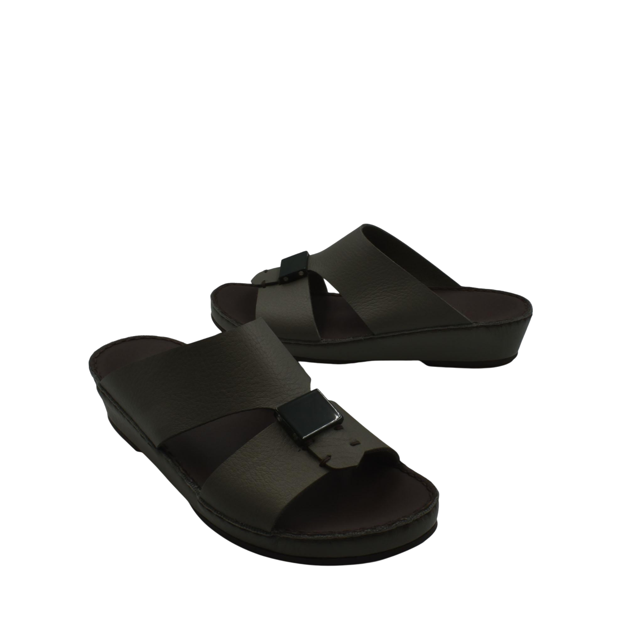 Black luxury leather sandals with adjustable buckle straps and contoured footbed for comfort