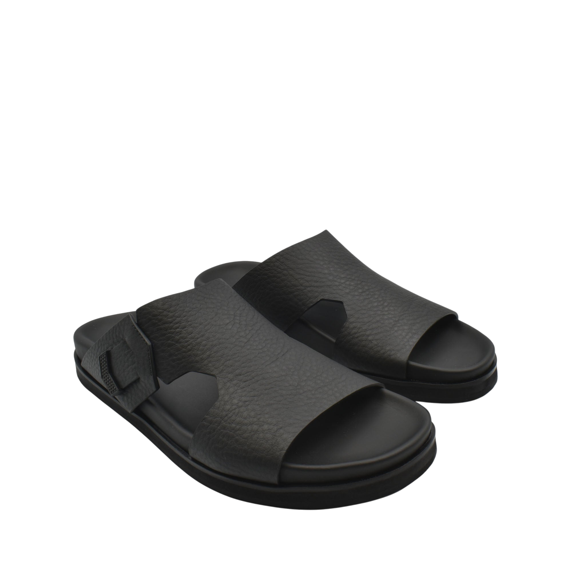 Black luxury leather sandals with open toe design from Private Collection