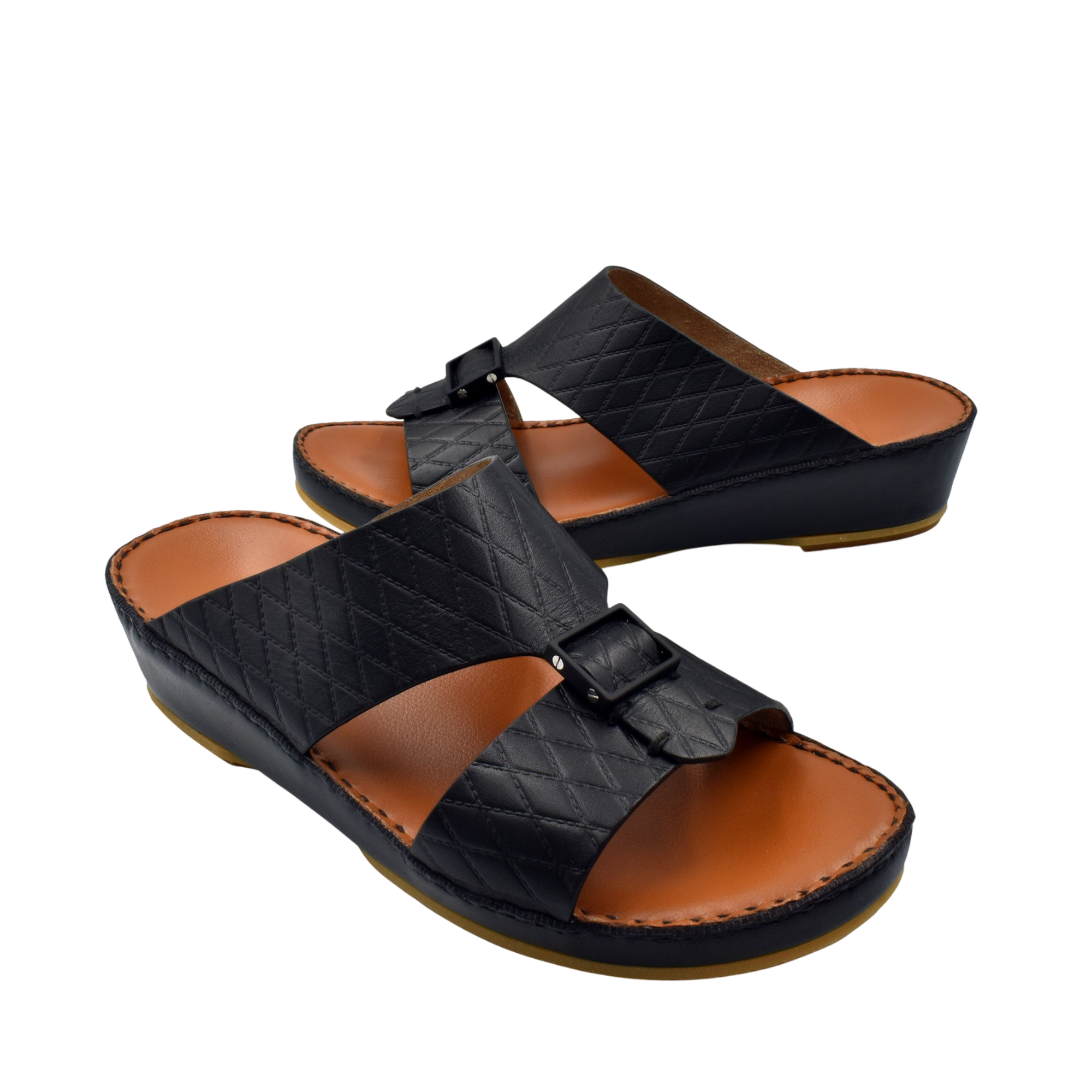 Private Collection luxury leather sandals in black with quilted design and adjustable buckle straps