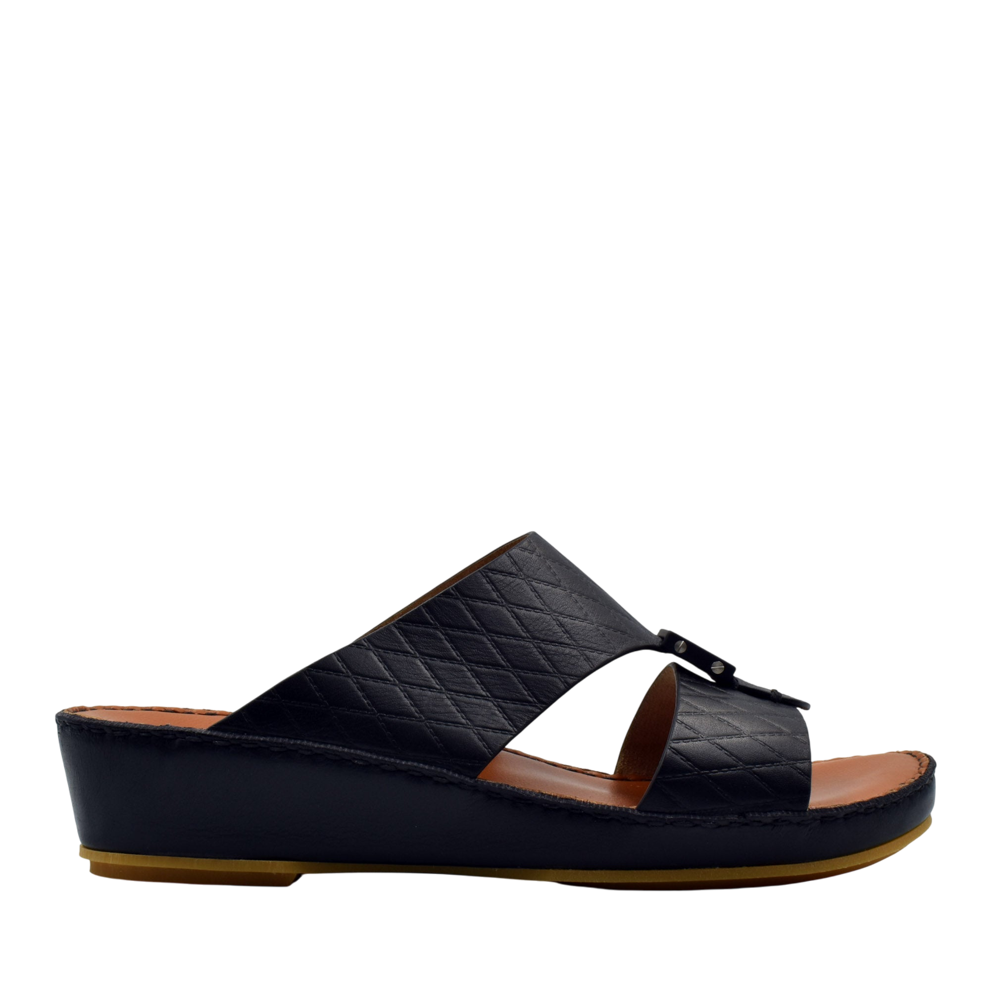 Private Collection black luxury leather sandals with quilted straps and wedge sole