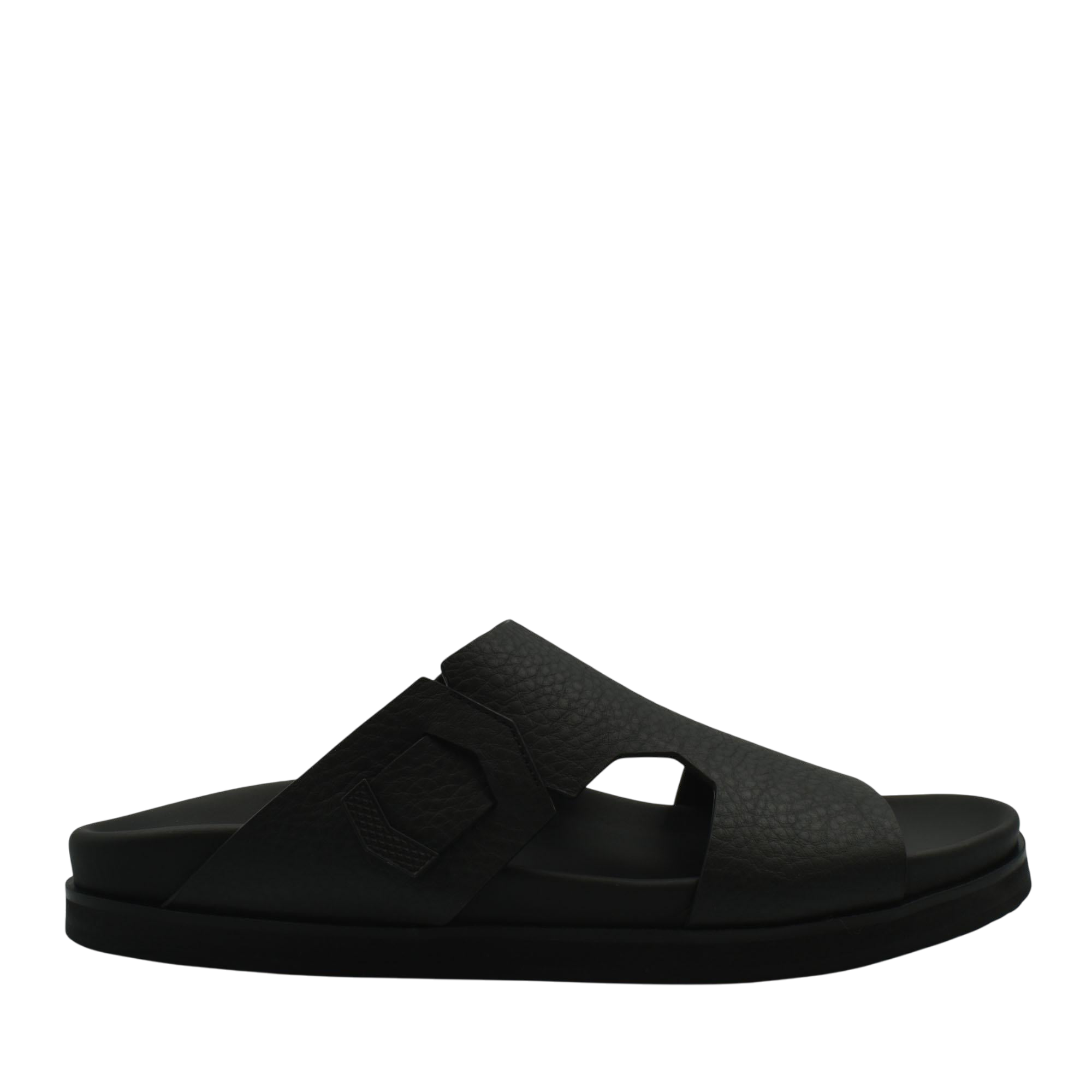 Black luxury leather sandals with wide straps and cushioned sole from Private Collection