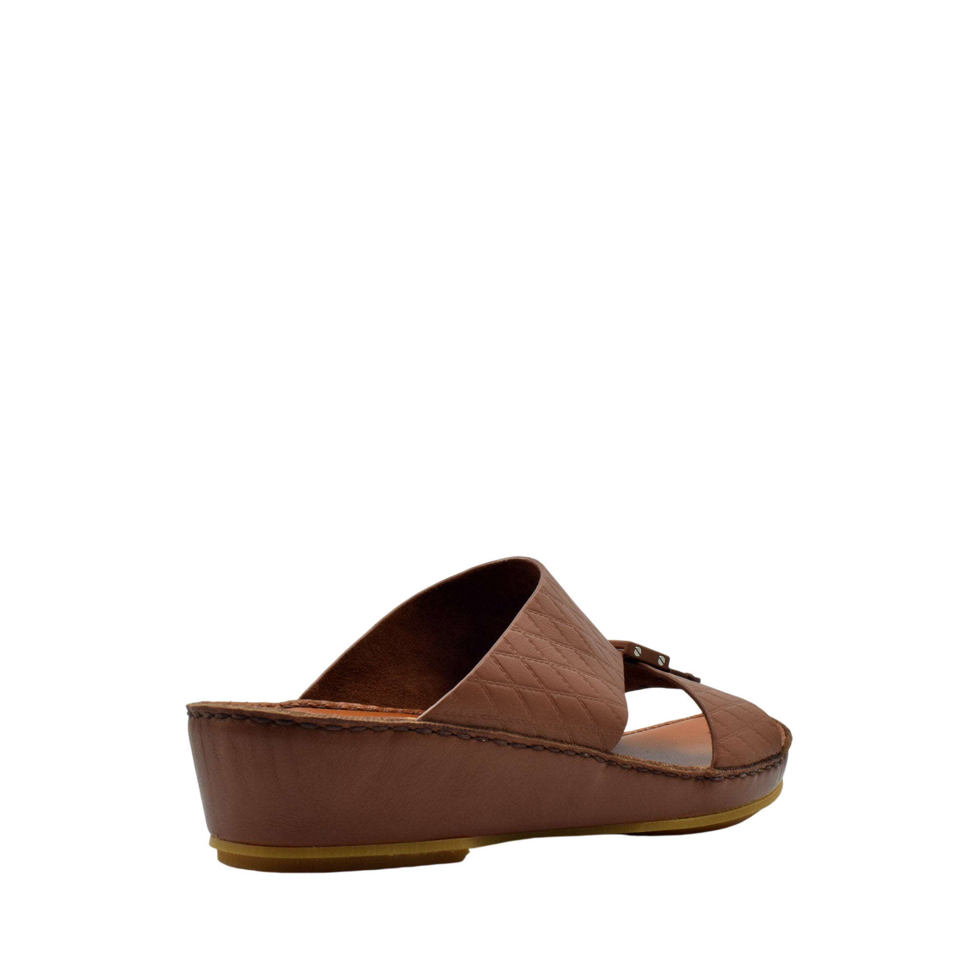Brown luxury leather sandals with cushioned wedge sole and wide strap for comfort