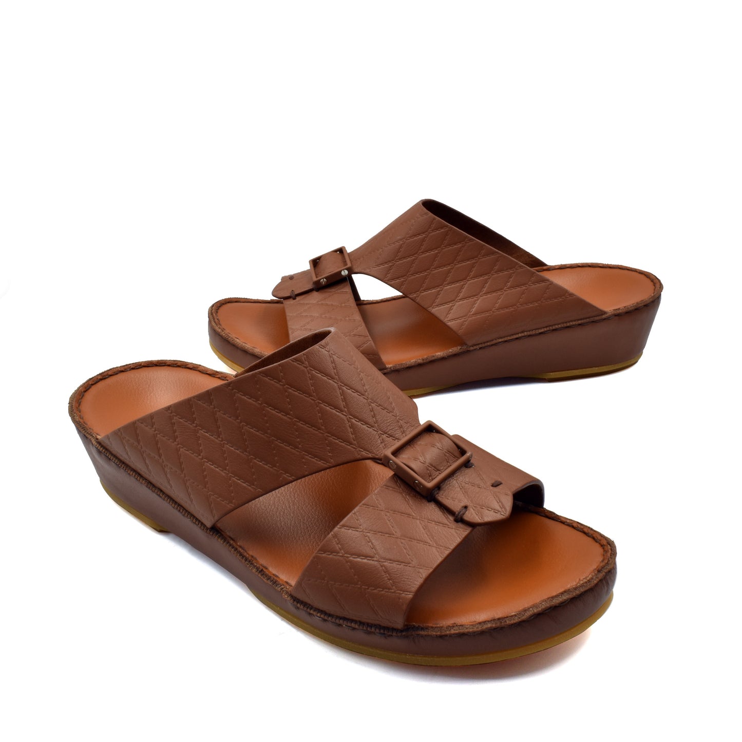 Private Collection brown luxury leather sandals with quilted upper and adjustable buckle straps