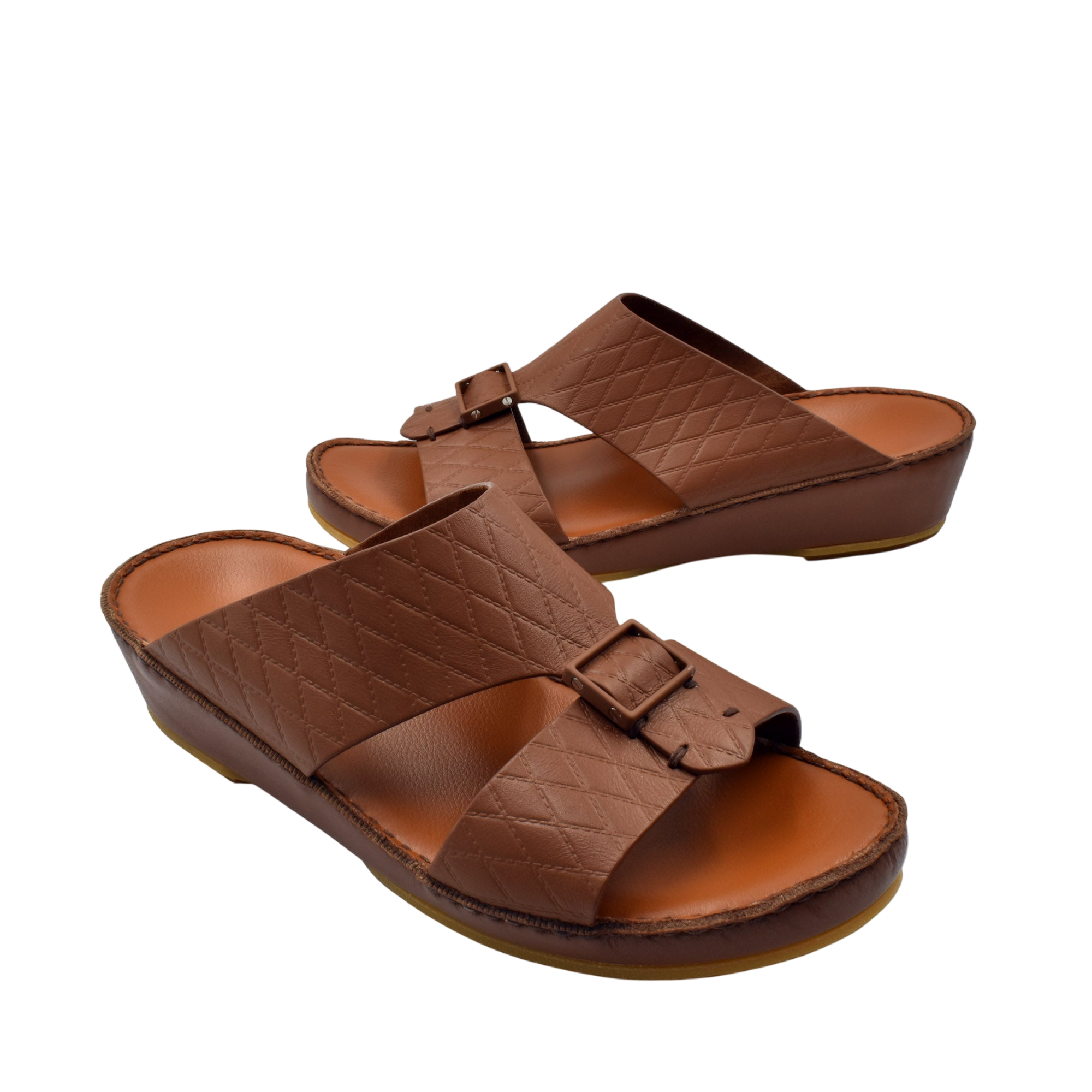 Private Collection brown luxury leather sandals with quilted upper and adjustable buckle straps